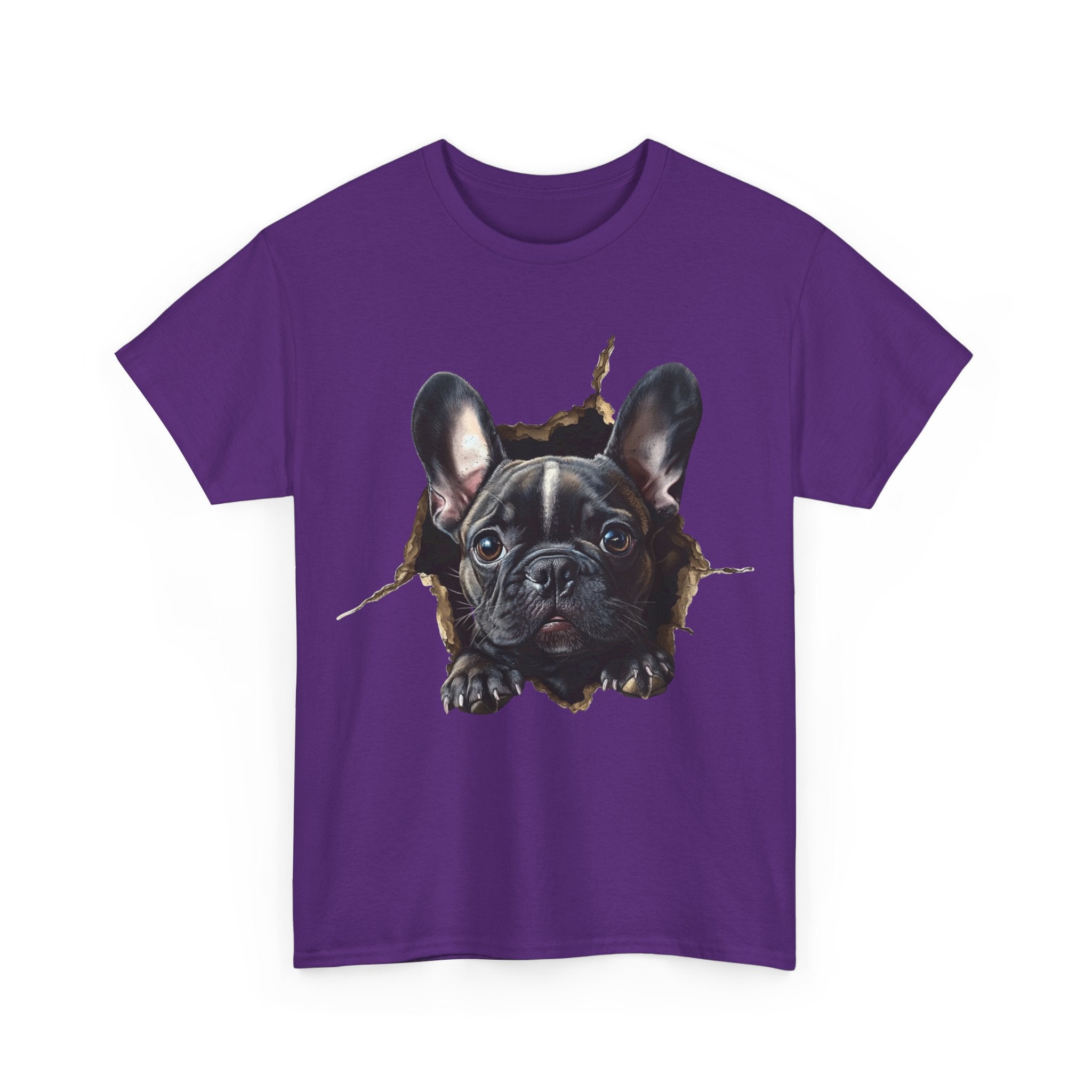 Printify T-Shirt Black French Bulldog Peeking Unisex Heavy Cotton Tee