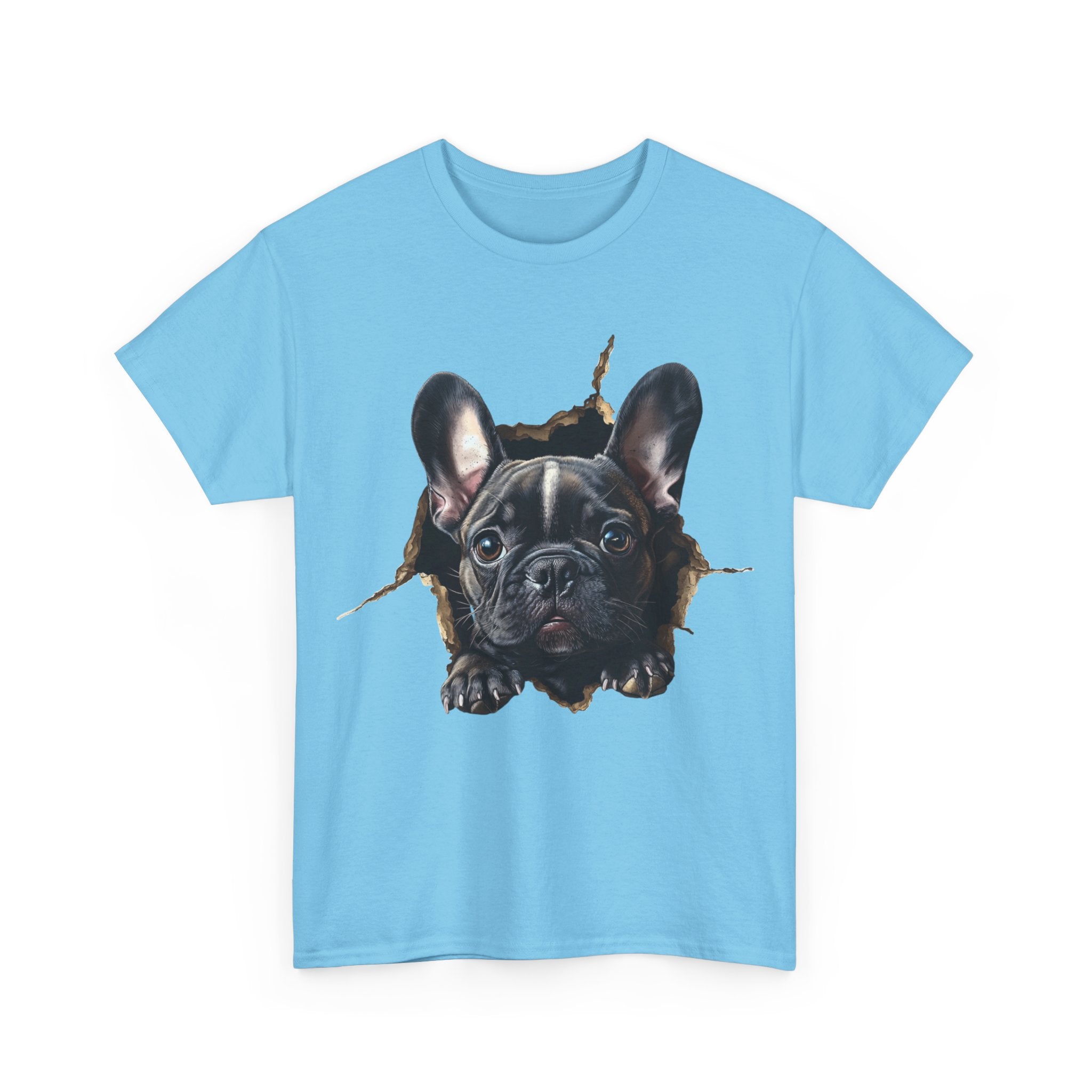 Printify T-Shirt Black French Bulldog Peeking Unisex Heavy Cotton Tee