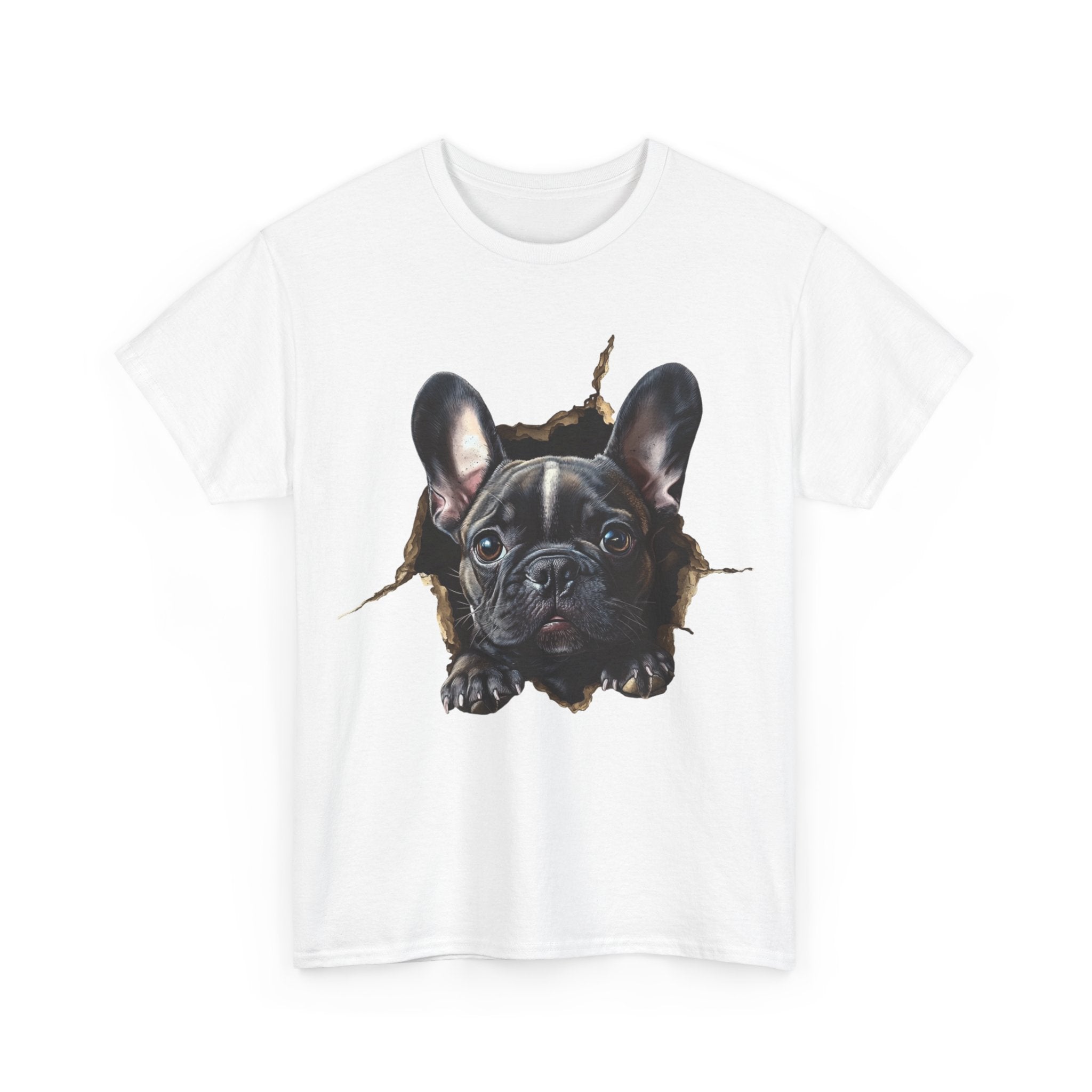 Printify T-Shirt Black French Bulldog Peeking Unisex Heavy Cotton Tee