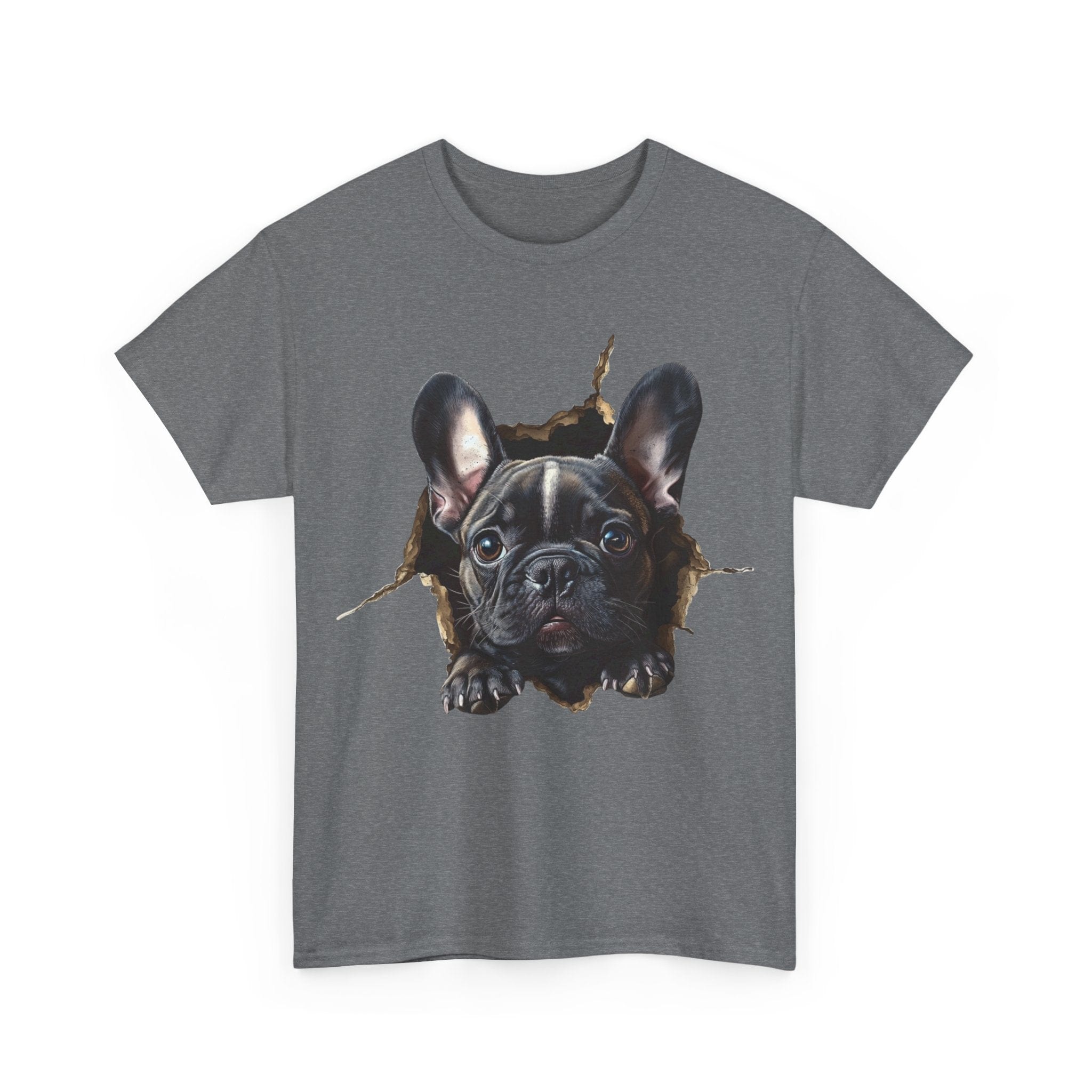 Printify T-Shirt Black French Bulldog Peeking Unisex Heavy Cotton Tee