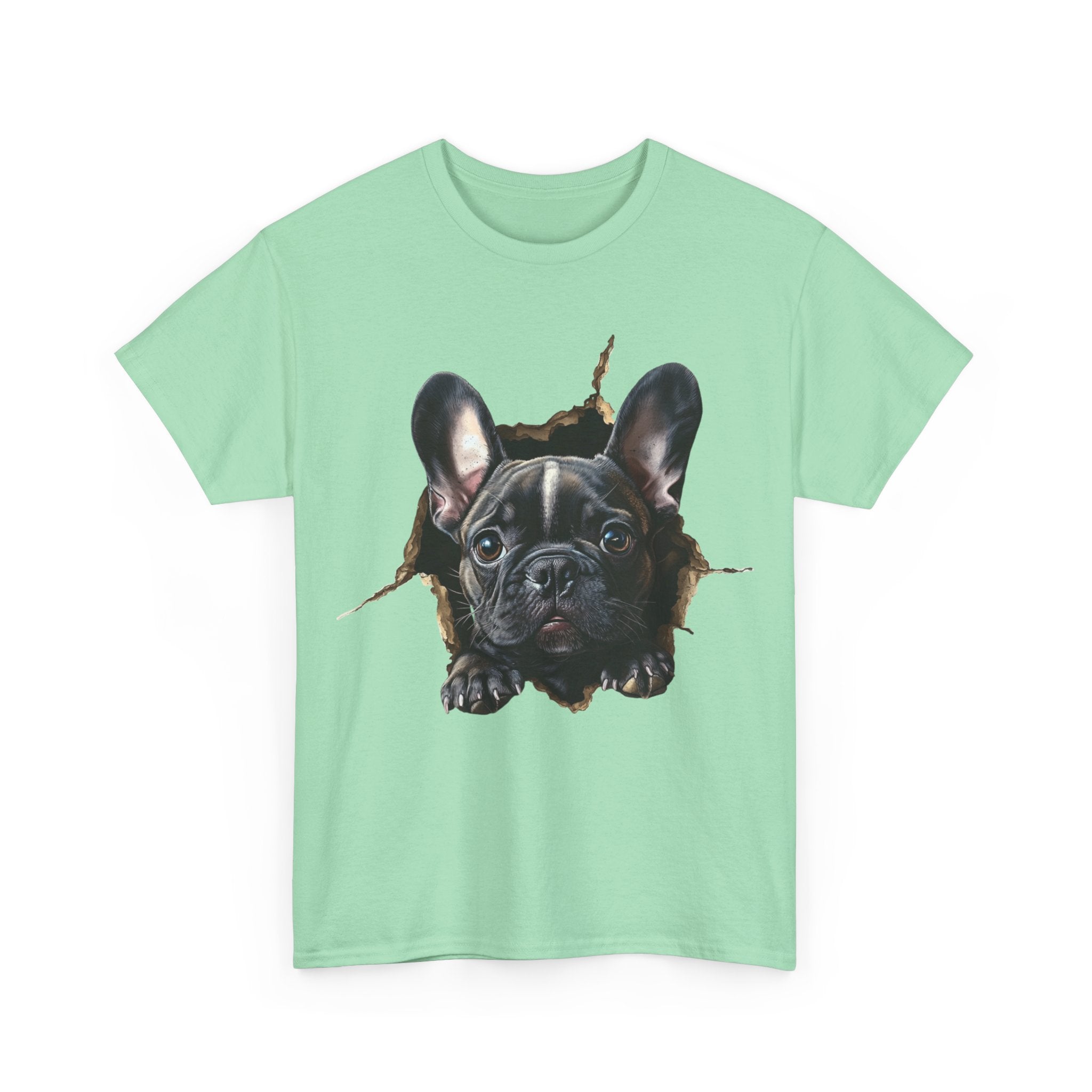 Printify T-Shirt Black French Bulldog Peeking Unisex Heavy Cotton Tee