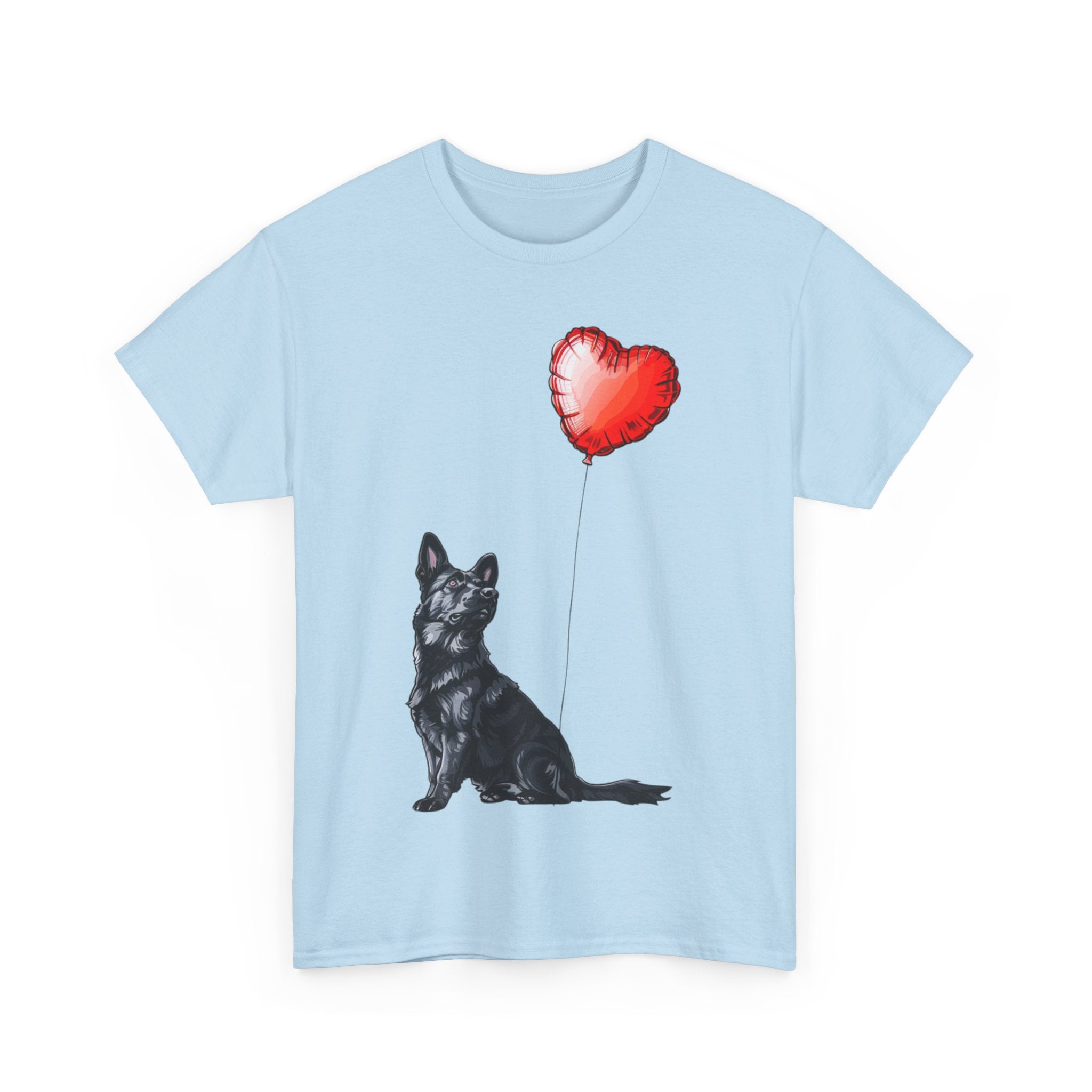 Printify T-Shirt Black German Shepherd Love Balloon T-Shirt – Loyal Dog Lover's Apparel with Heart Balloon Art