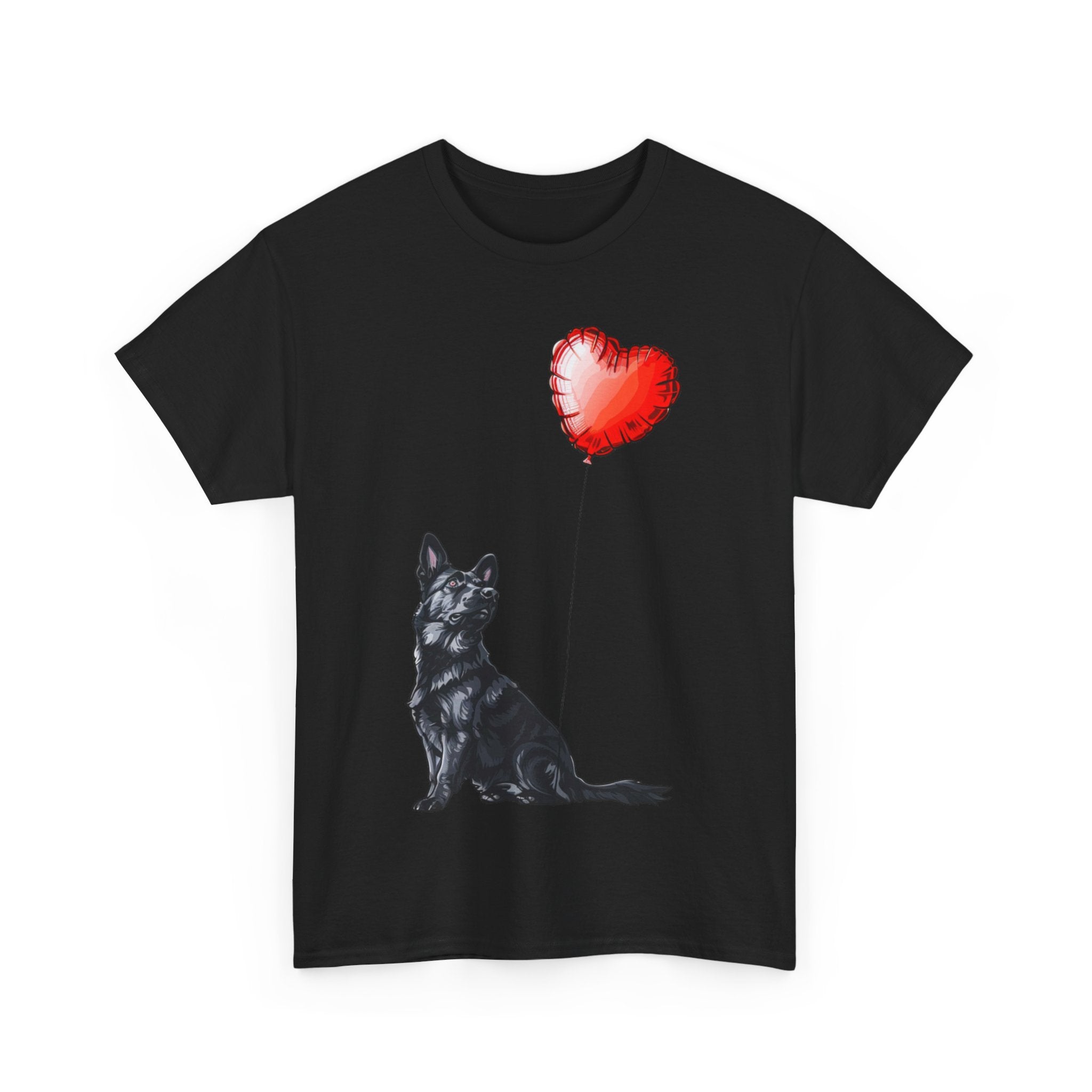 Printify T-Shirt Black German Shepherd Love Balloon T-Shirt – Loyal Dog Lover's Apparel with Heart Balloon Art