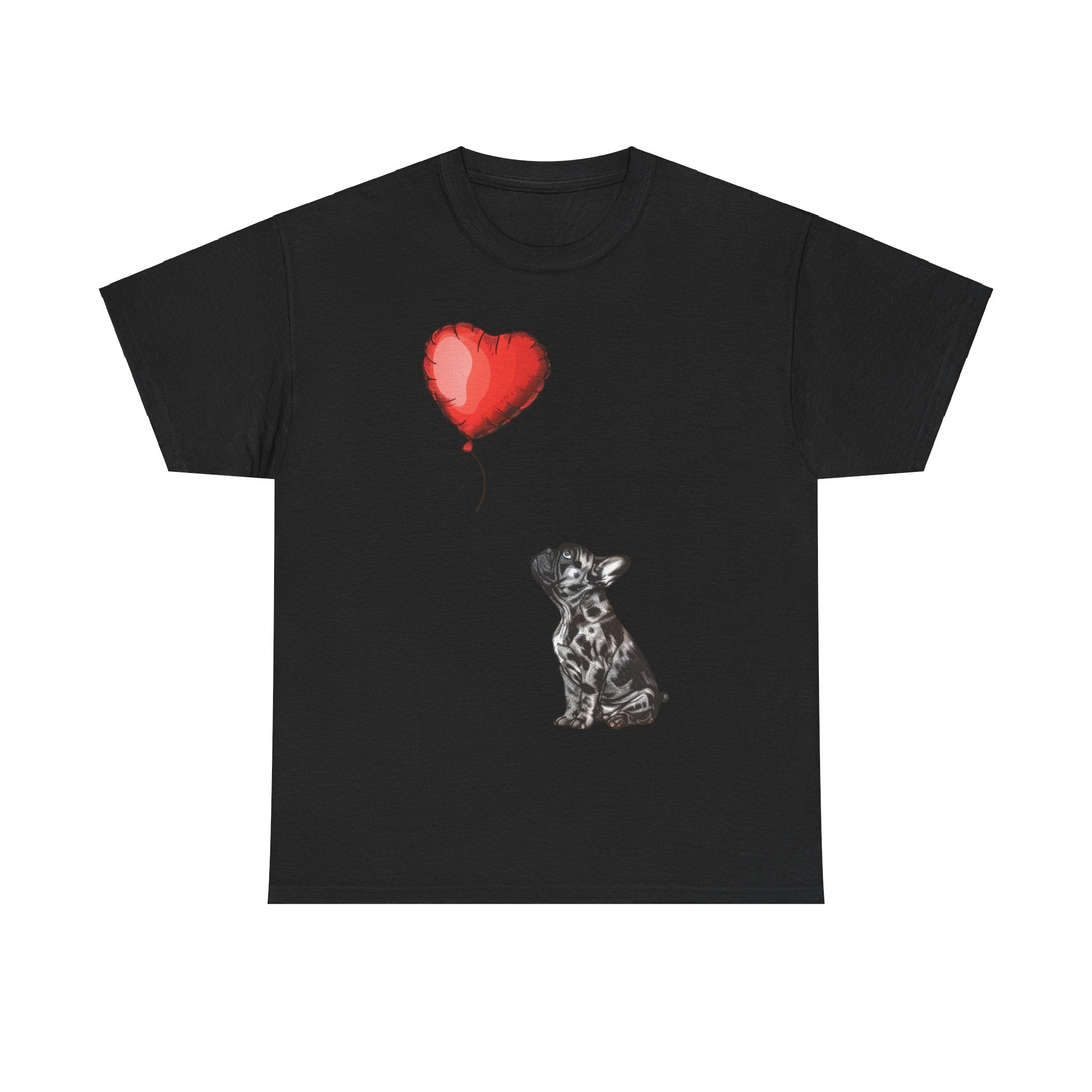 Printify T-Shirt Black / S Adorable French Bulldog with Heart Balloon T-Shirt – Perfect for Dog Lovers