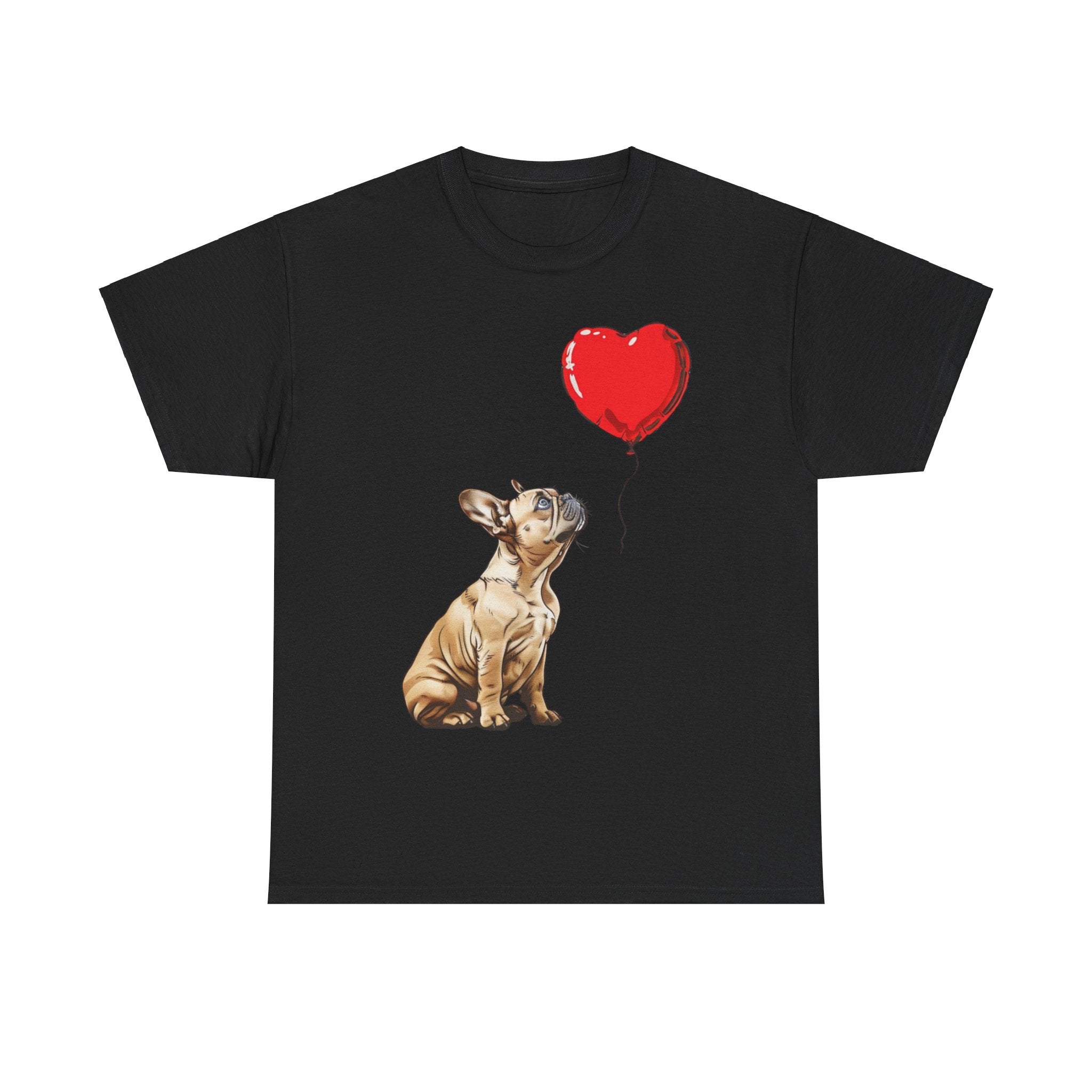 Printify T-Shirt Black / S Adorable French Bulldog with Heart Balloon T-Shirt – Perfect for Dog Lovers