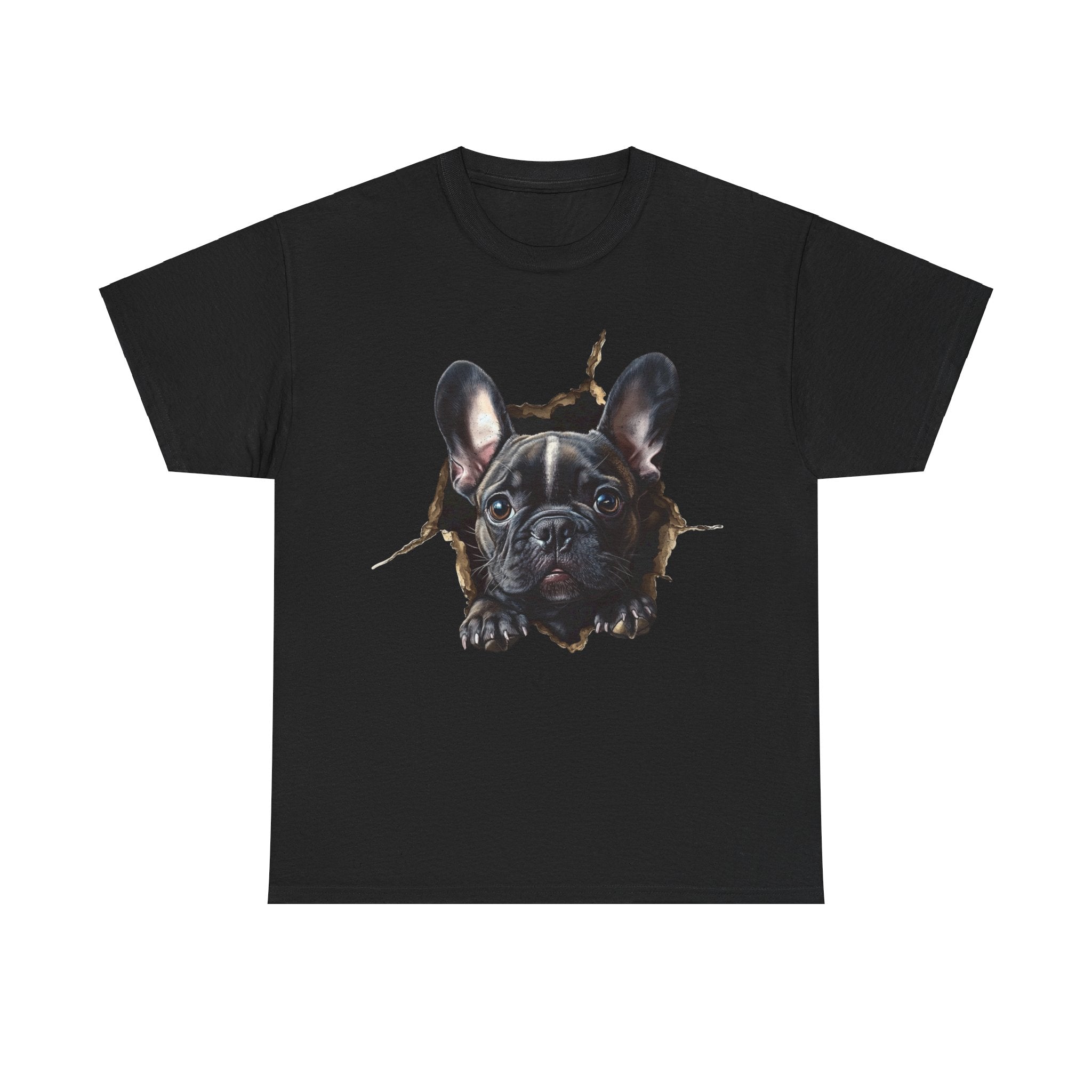 Printify T-Shirt Black / S Black French Bulldog Peeking Unisex Heavy Cotton Tee