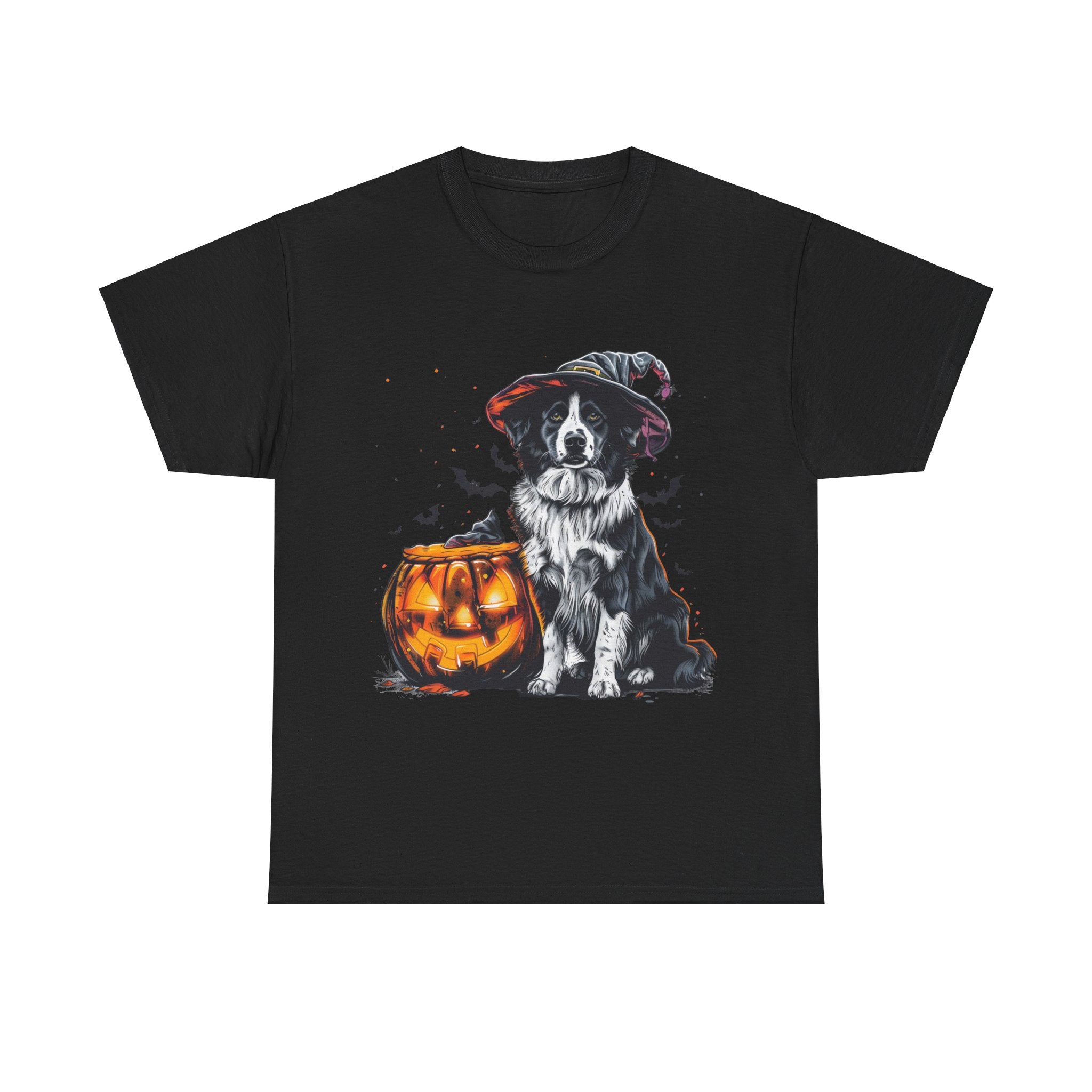 Printify T-Shirt Black / S Border Collie Halloween Witch Hat Tee – Unisex Cotton Shirt