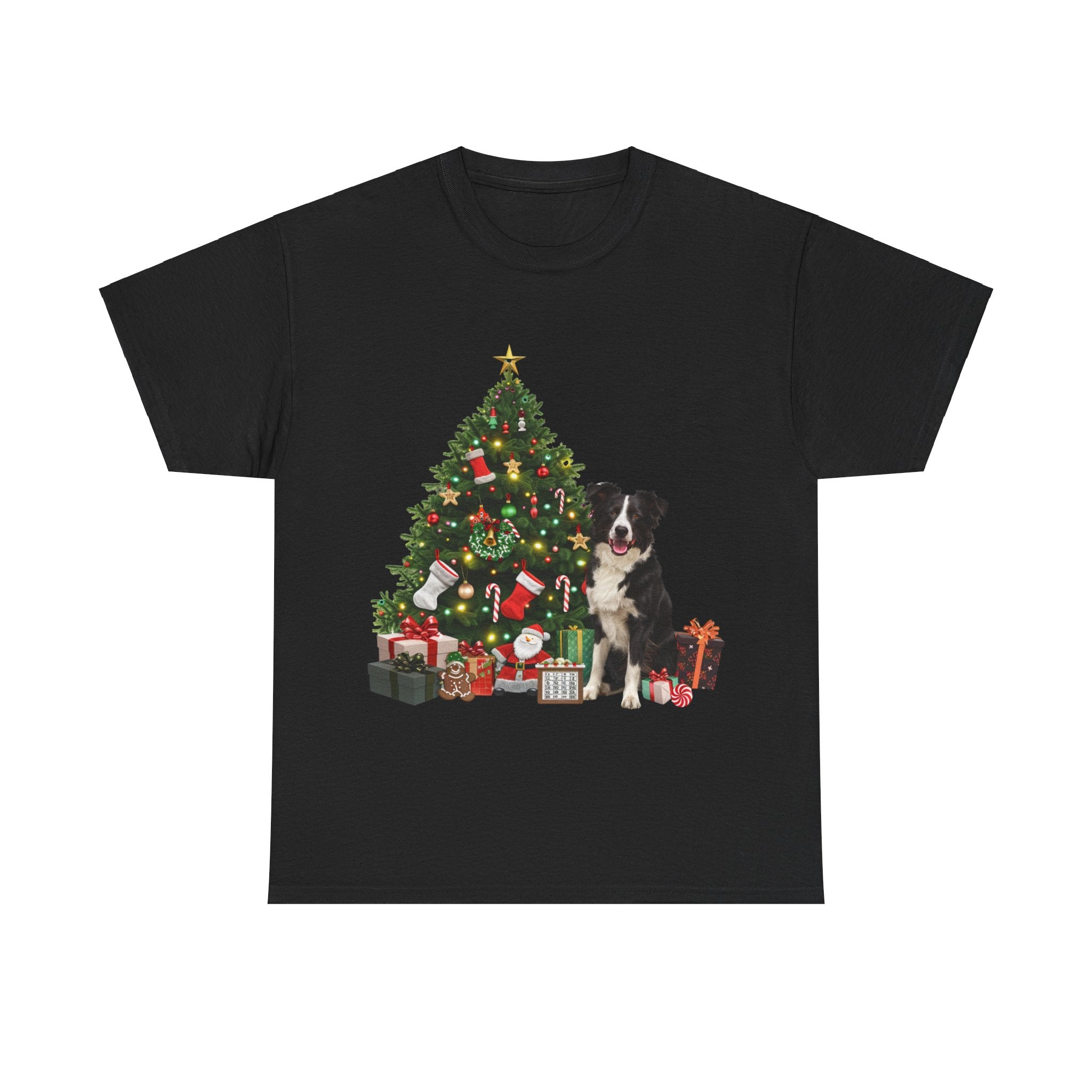 Printify T-Shirt Black / S Border Collie with Christmas Tree and Gifts – Festive Holiday Dog Art