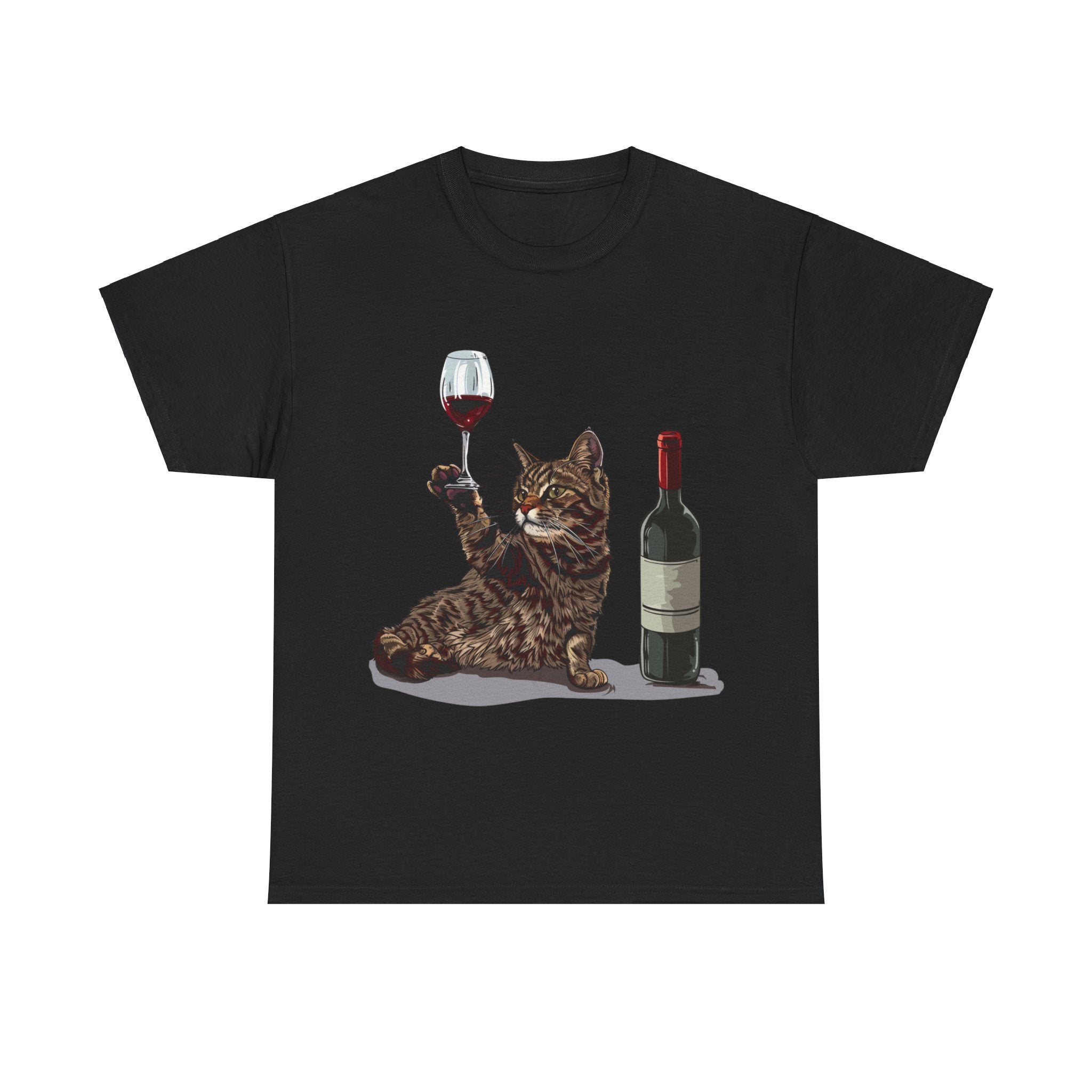 Printify T-Shirt Black / S Cat Wine Enthusiast Unisex Cotton Tee