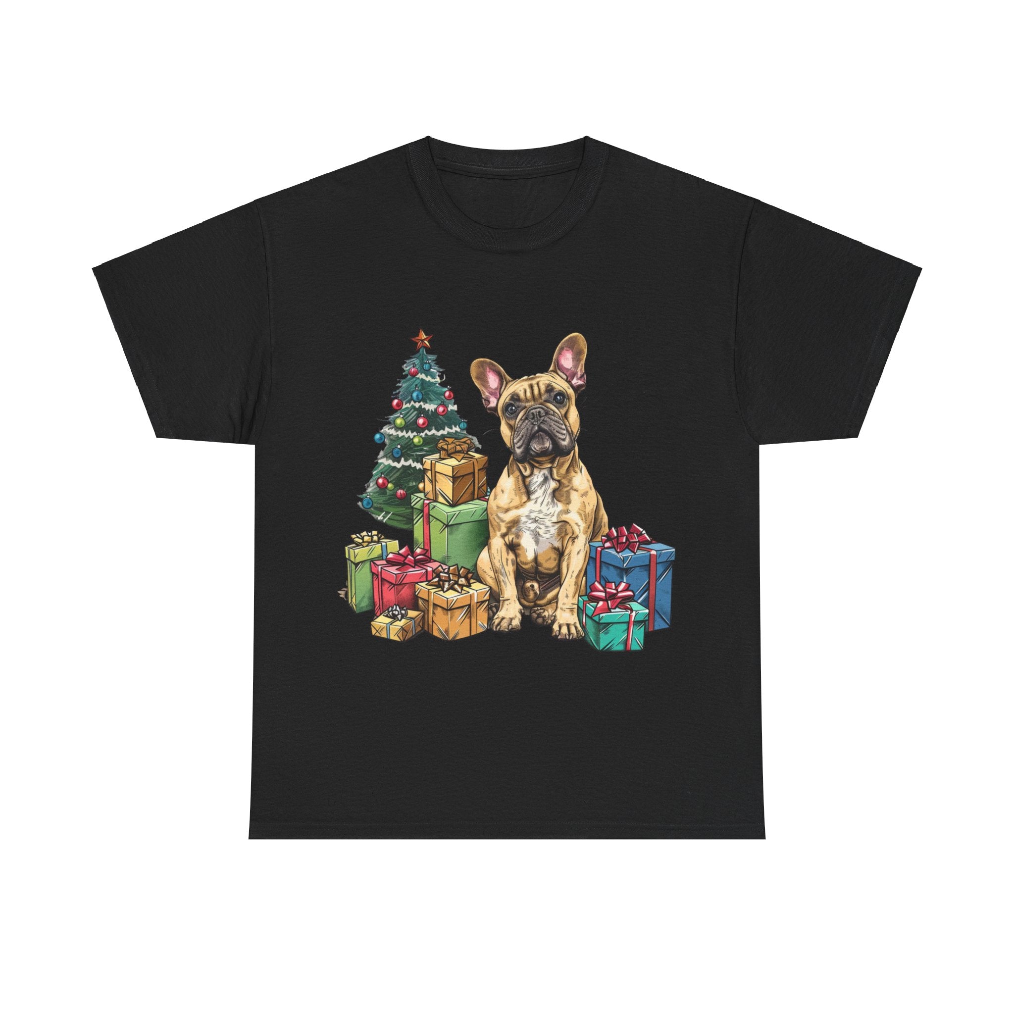 Printify T-Shirt Black / S Christmas French Bulldog with Presents – A Festive and Adorable Holiday Design for Dog Lovers