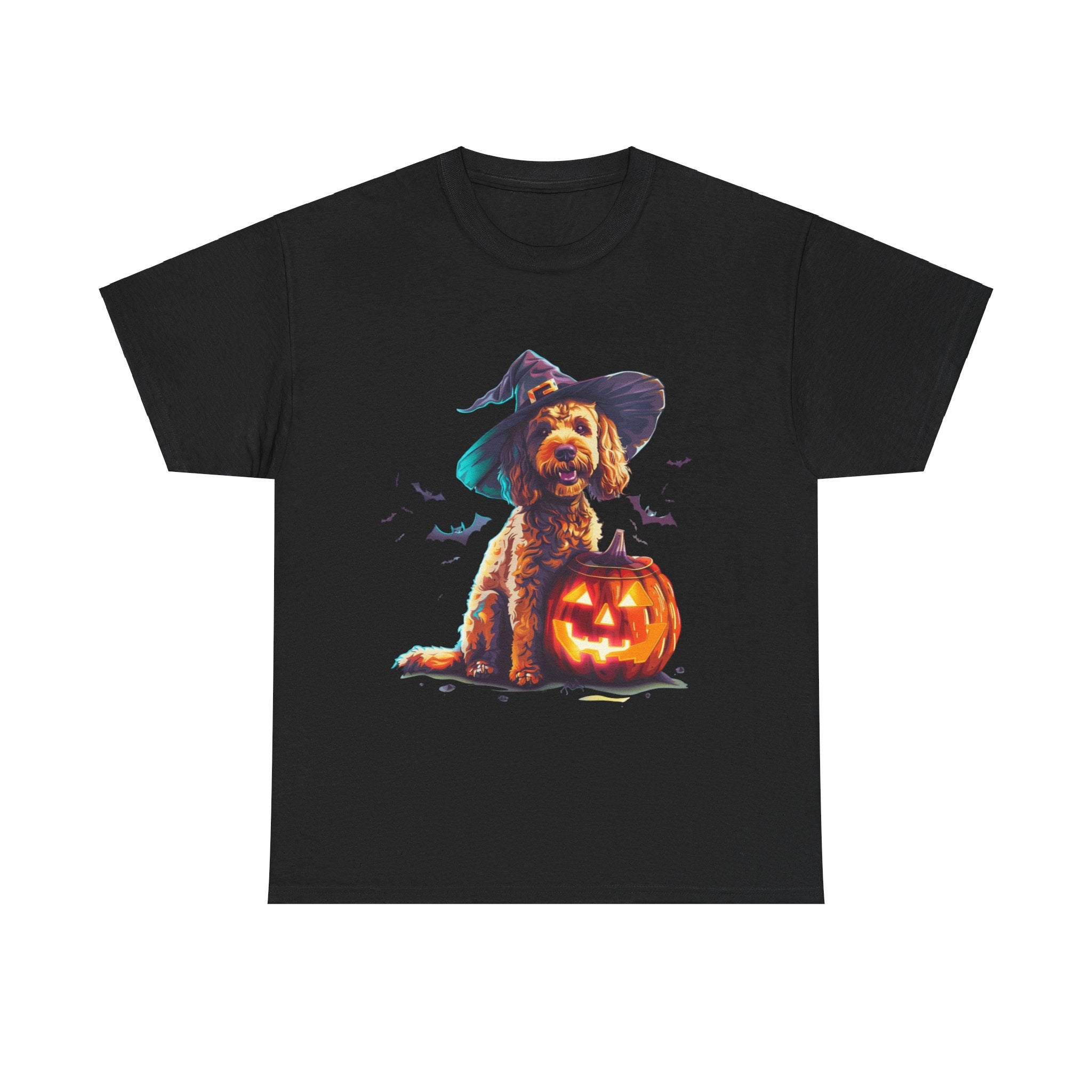 Printify T-Shirt Black / S Cockapoo in Witch Hat Halloween Tee – Unisex Cotton Shirt