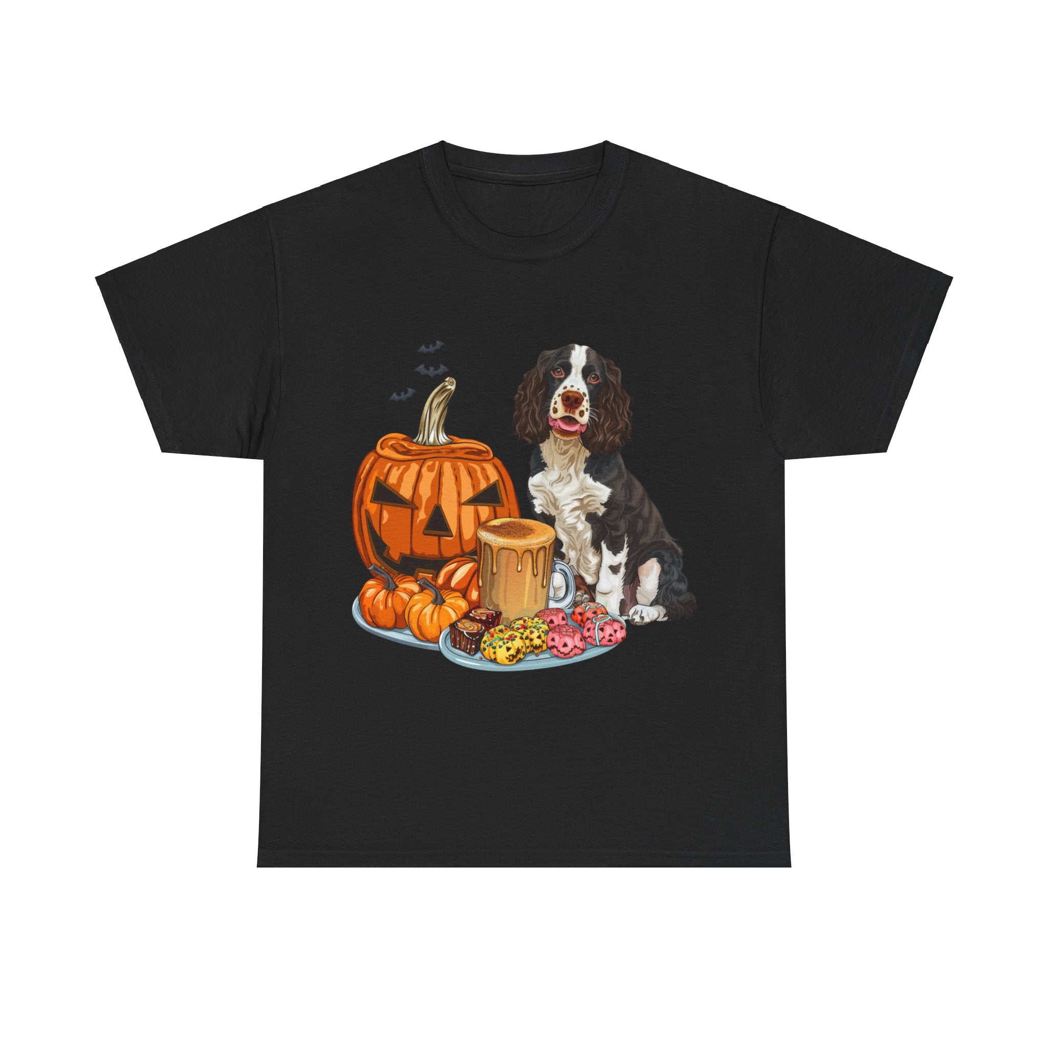 Printify T-Shirt Black / S Cocker Spaniel Halloween Design with Jack-o'-Lantern and Treats – Perfect for Dog Lovers