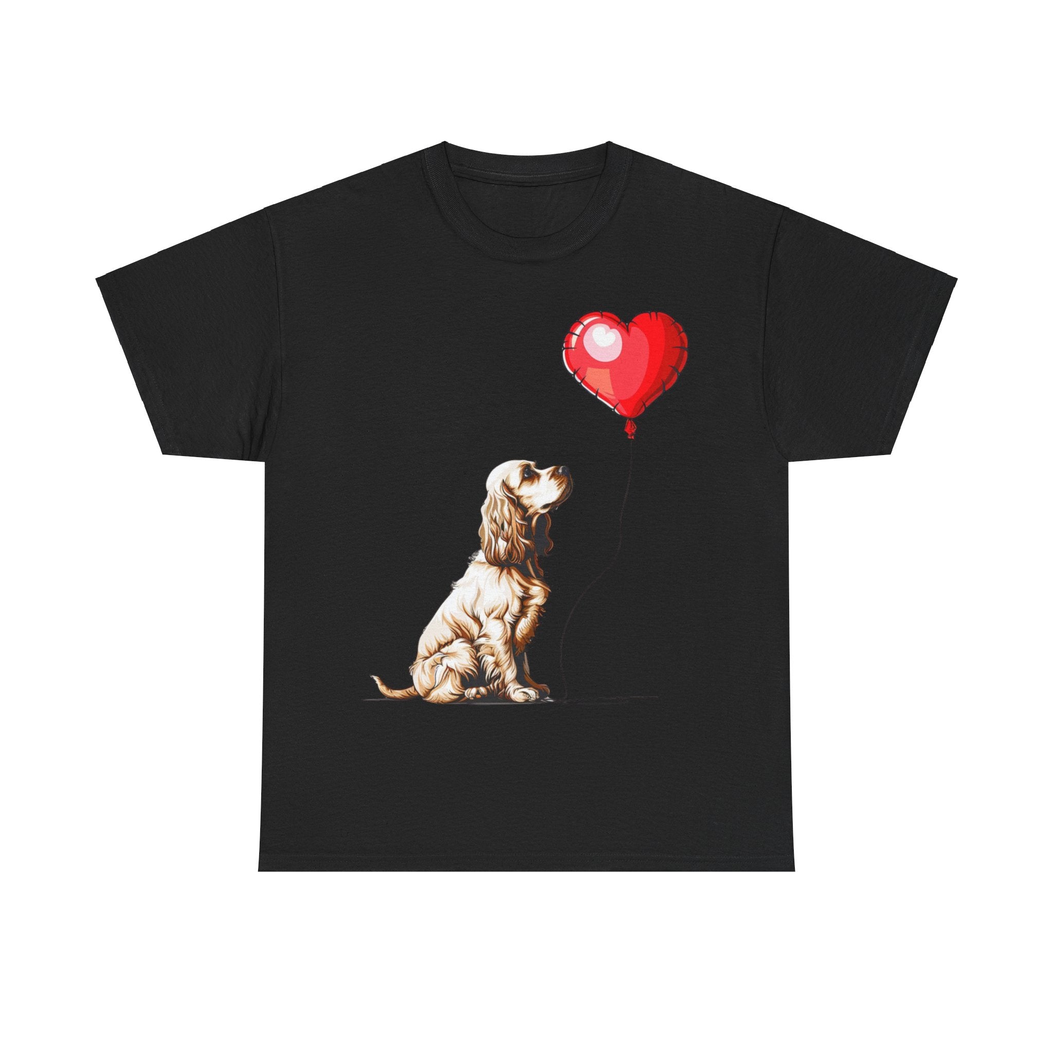 Printify T-Shirt Black / S Cocker Spaniel Love Balloon T-Shirt – Adorable Dog Lover's Apparel with Heart Balloon Graphic