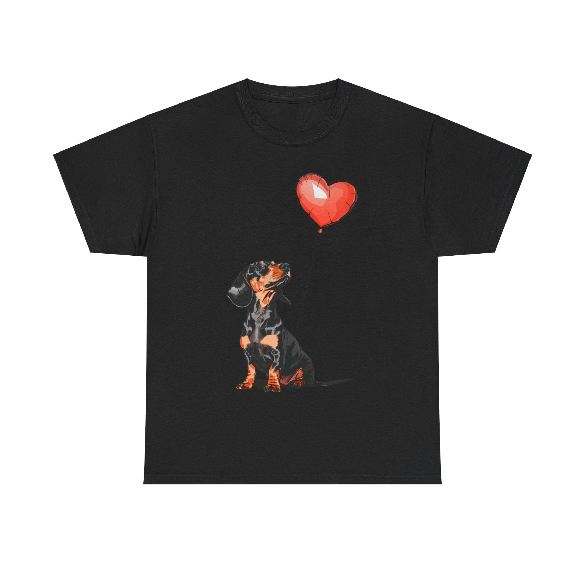 Printify T-Shirt Black / S Dachshund Heart Balloon T-Shirt – Adorable Dog Lover's Gift with Dachshund Art