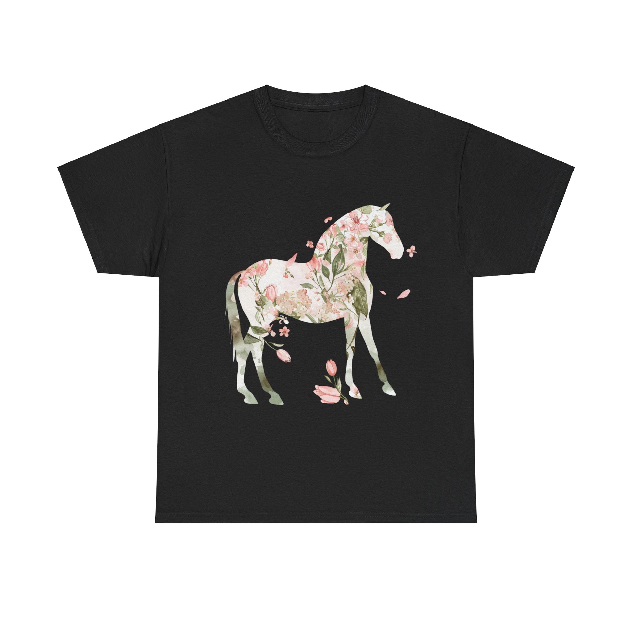 Printify T-Shirt Black / S Floral Horse – Unisex Graphic Tee