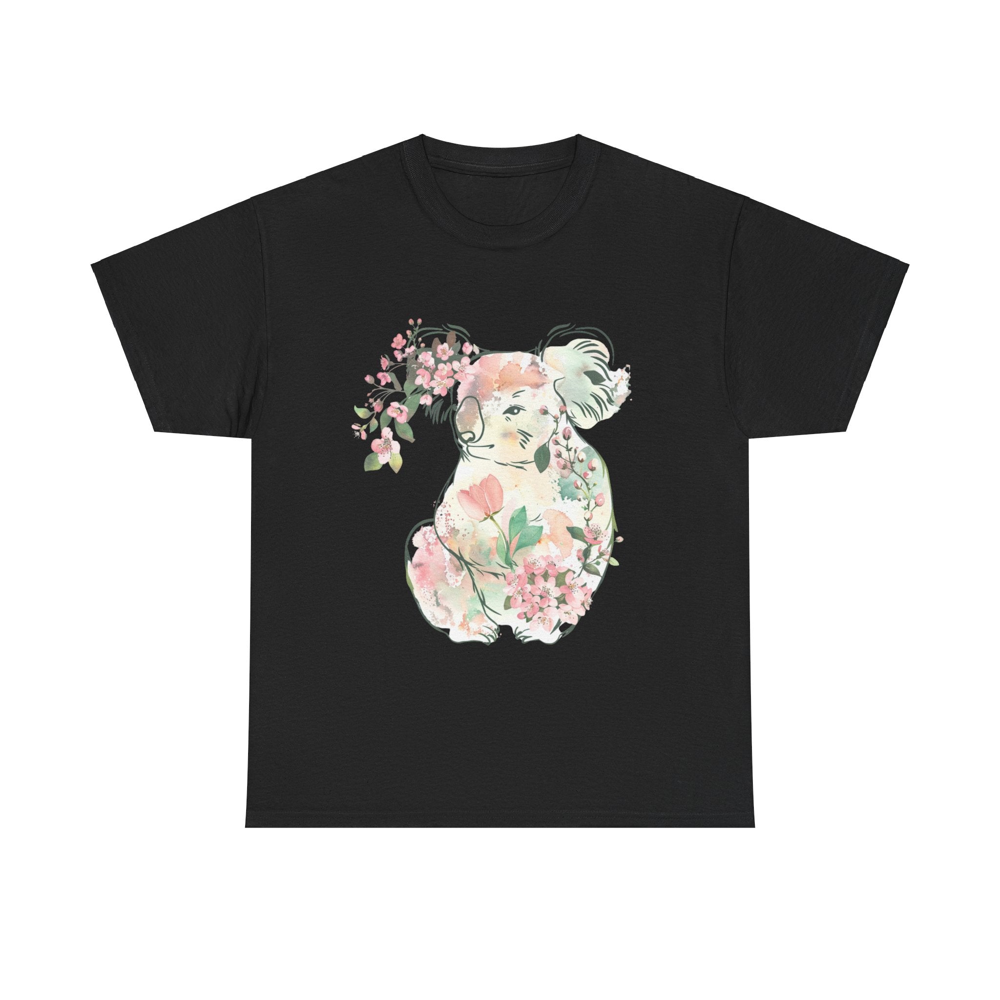 Printify T-Shirt Black / S Floral Koala Unisex Heavy Cotton Tee