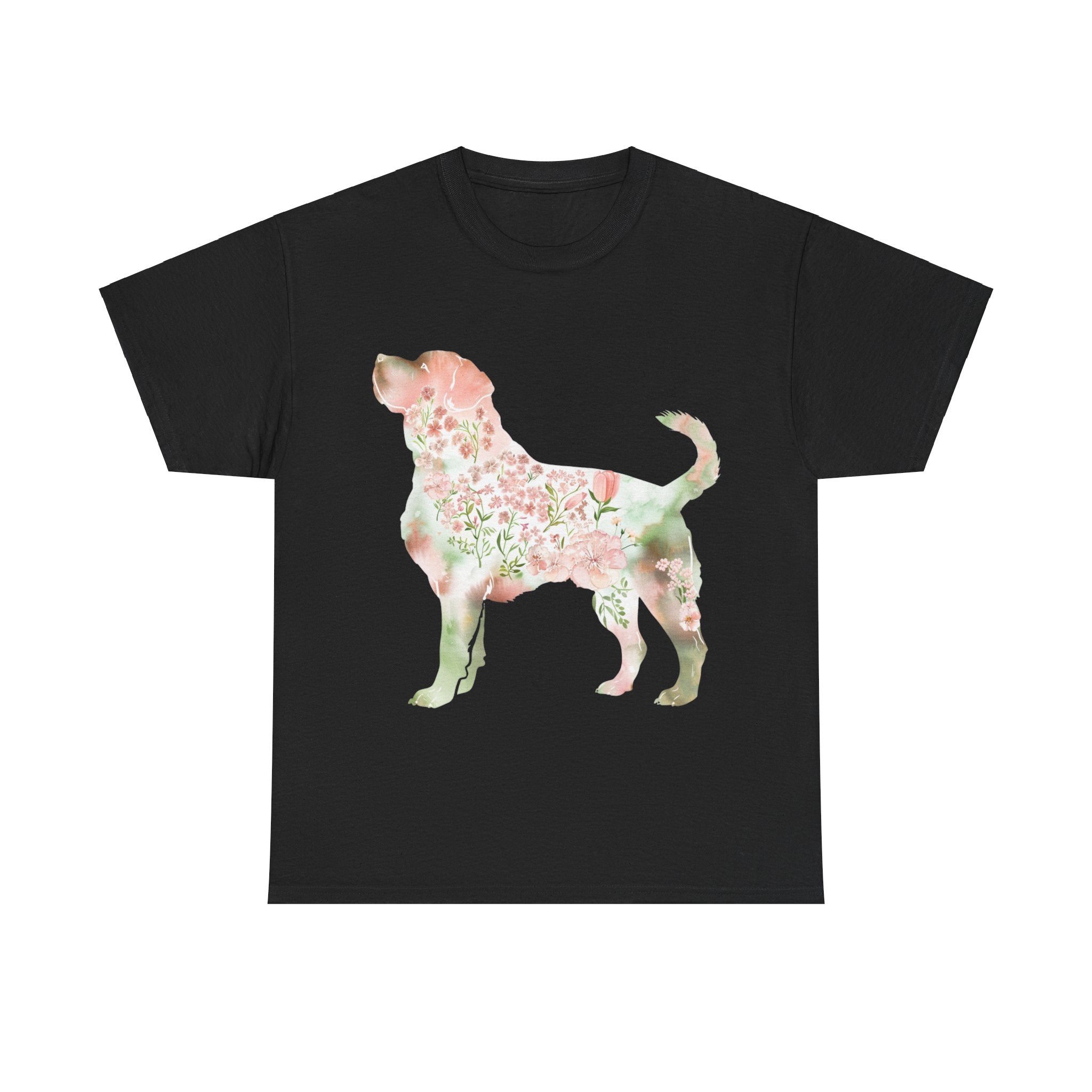 Printify T-Shirt Black / S Floral Labrador Retriever Unisex Cotton Tee