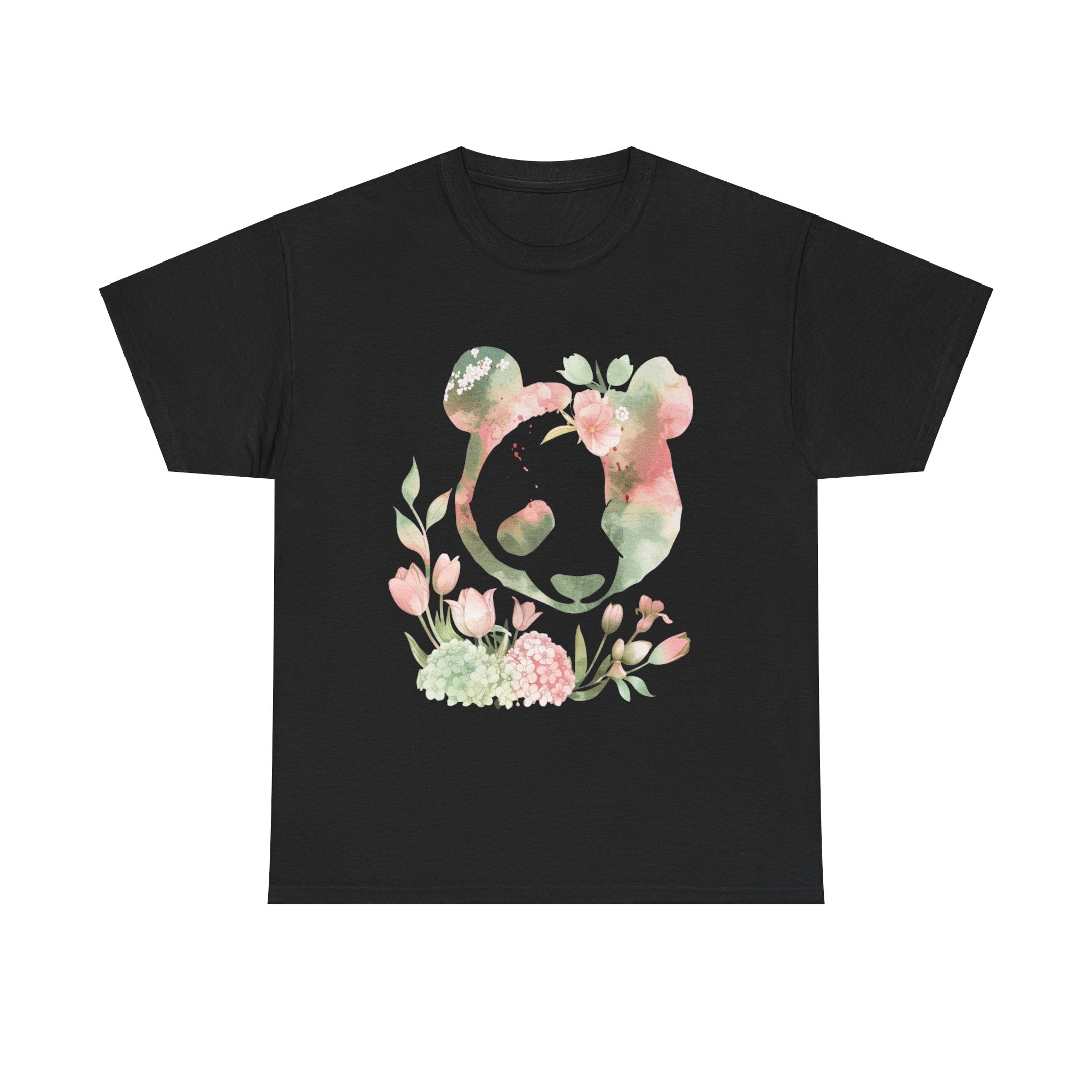 Printify T-Shirt Black / S Floral Panda Unisex Cotton Tee