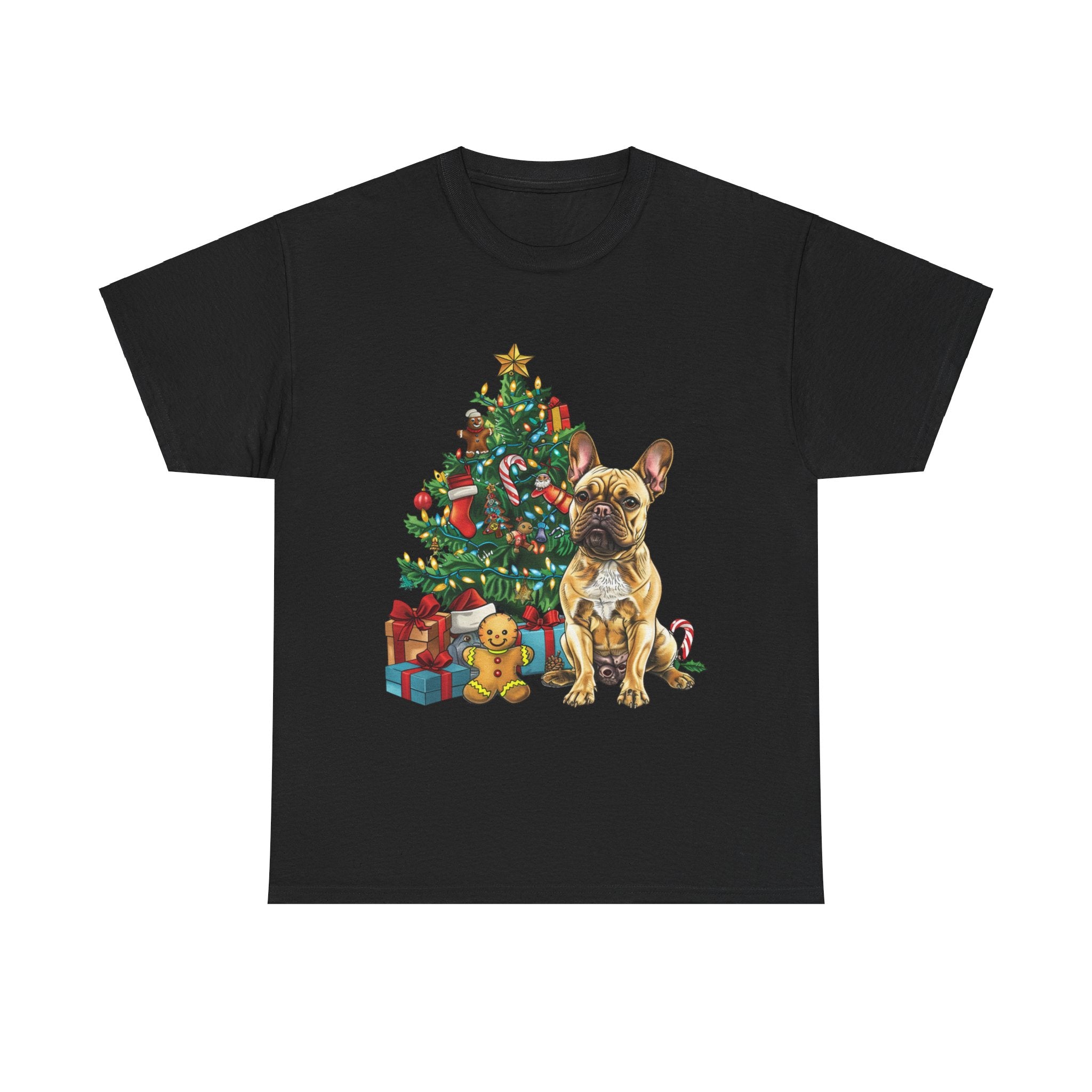 Printify T-Shirt Black / S French Bulldog Christmas Tree Design with Gifts and Ornaments – Festive Dog Holiday Art