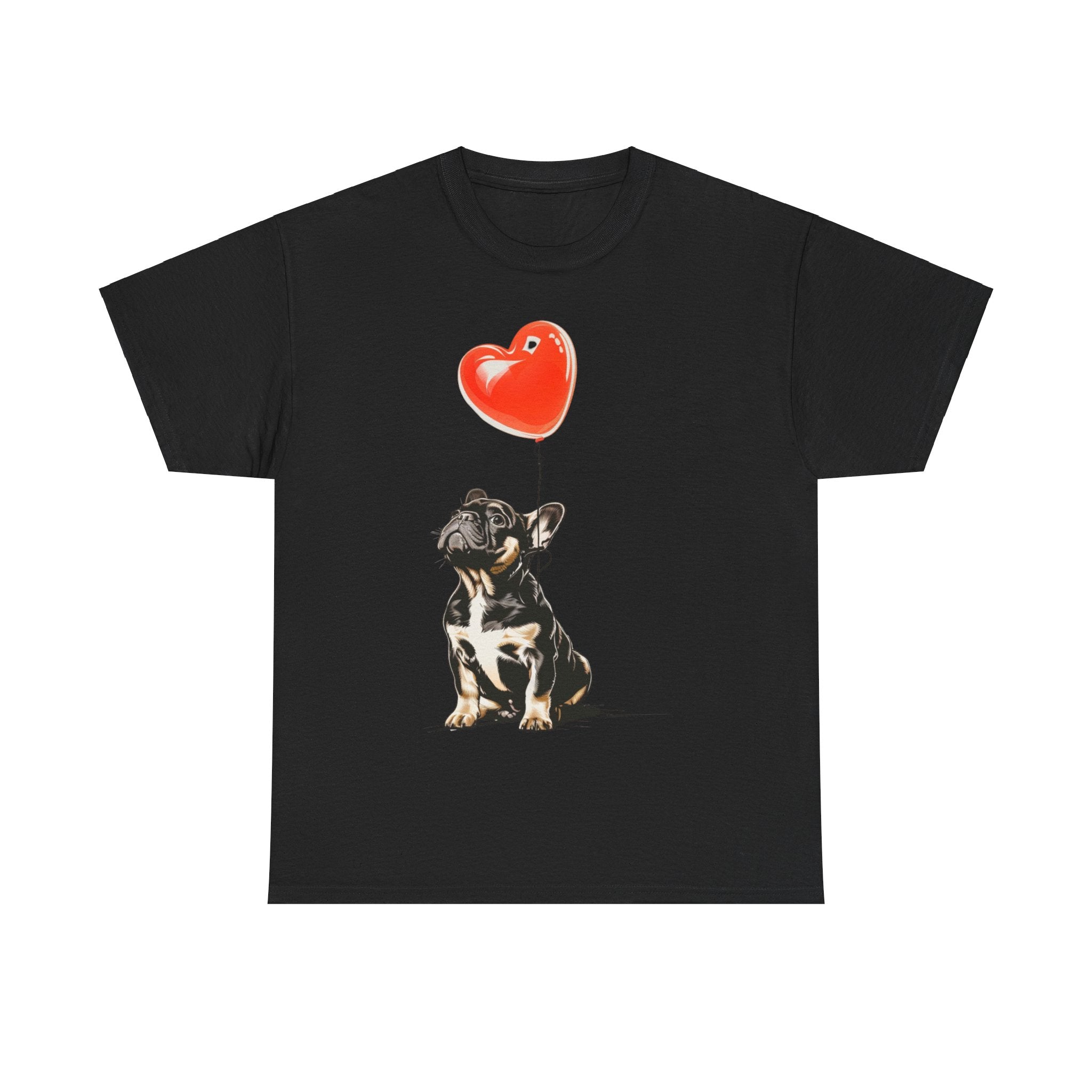 Printify T-Shirt Black / S French Bulldog Love Balloon T-Shirt – Adorable Dog Lover's Apparel with Heart Balloon Art