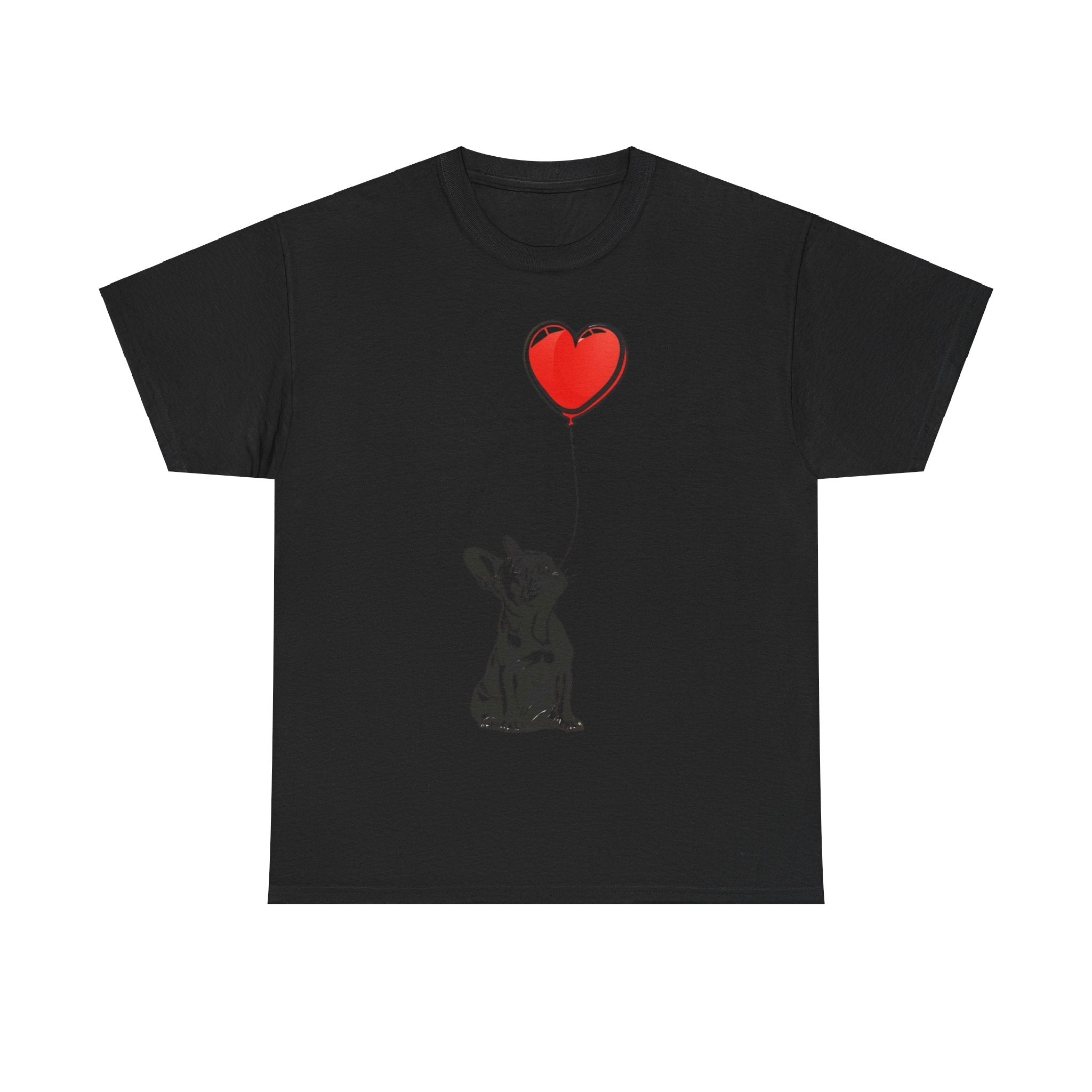 Printify T-Shirt Black / S French Bulldog Love Balloon Tee – Sweet Dog Lover's Apparel with Heart Balloon Graphic