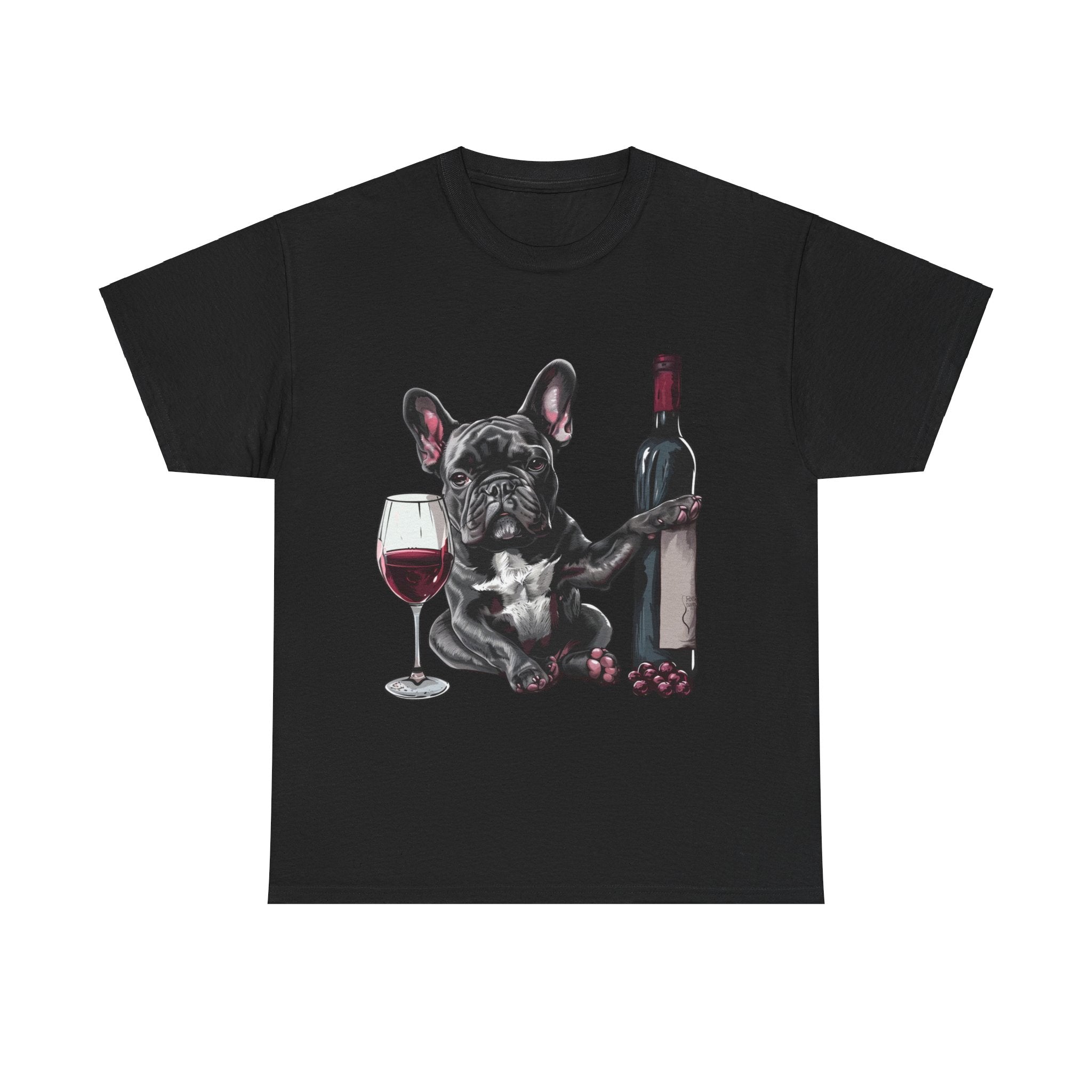 Printify T-Shirt Black / S French Bulldog with Wine and Raspberries – Unisex Graphic Tee