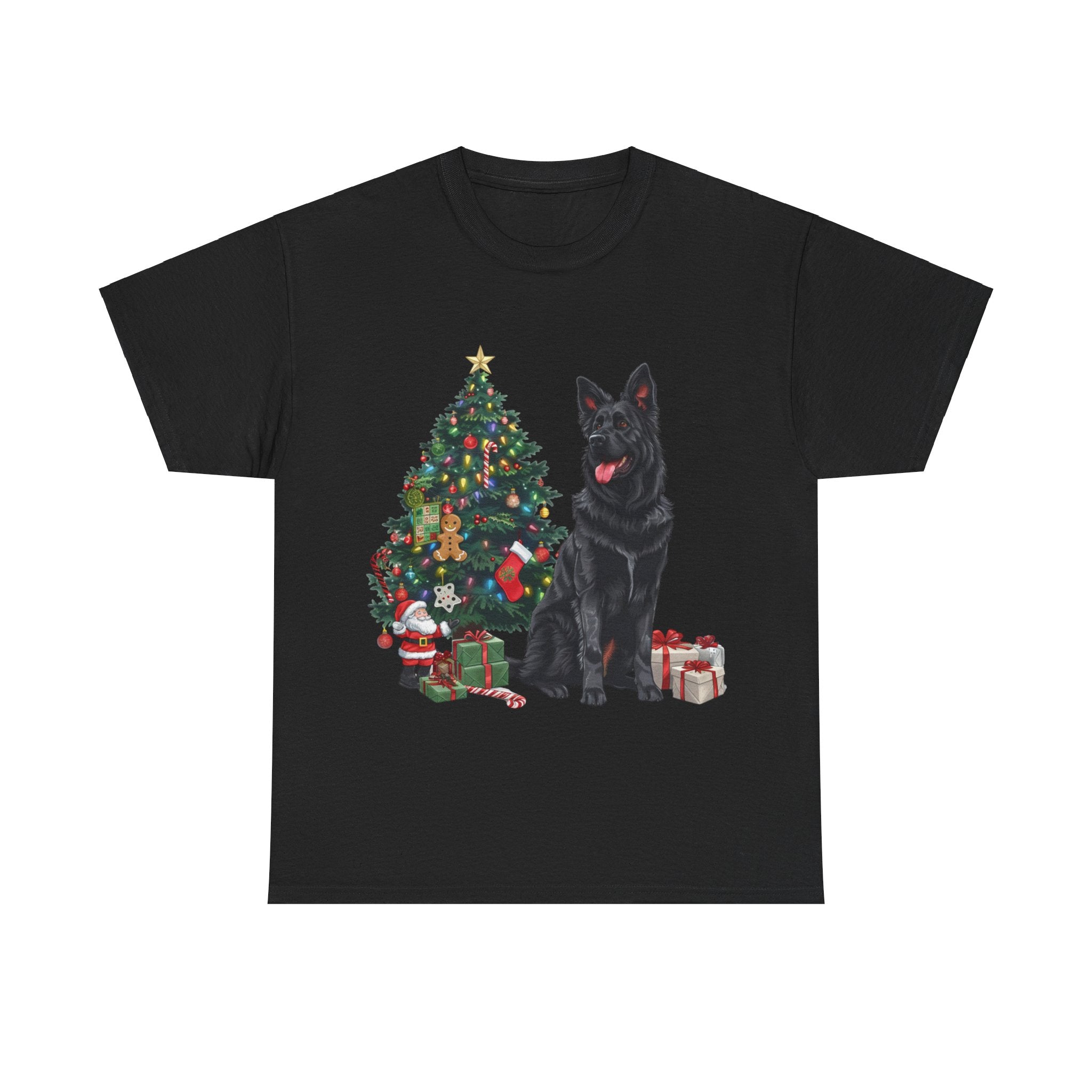 Printify T-Shirt Black / S German Shepherd Christmas Tree with Gifts – Festive Holiday Dog Art for Christmas Celebration