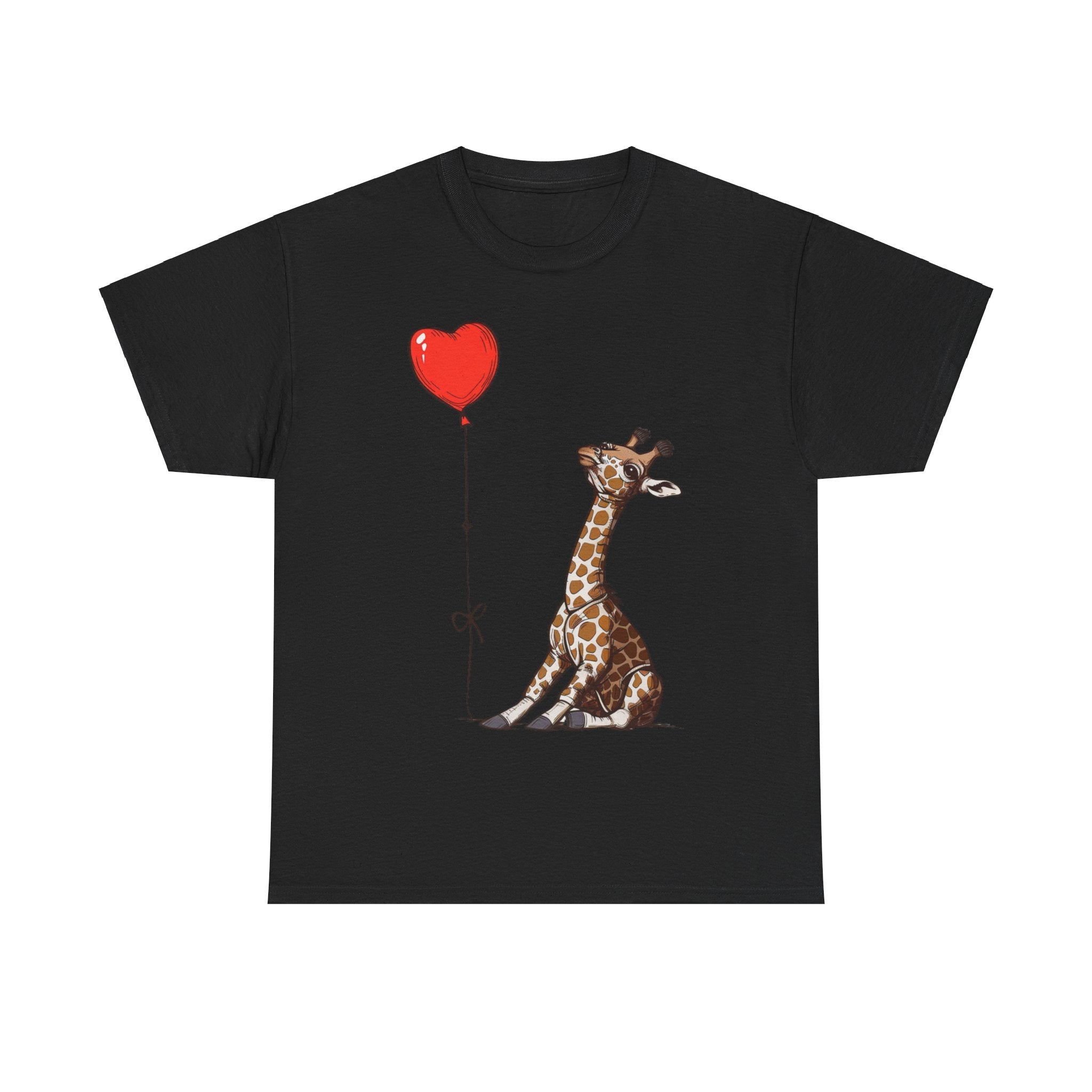 Printify T-Shirt Black / S Giraffe Heart Balloon T-Shirt – Cute Animal Lover's Apparel with Heart Balloon Graphic