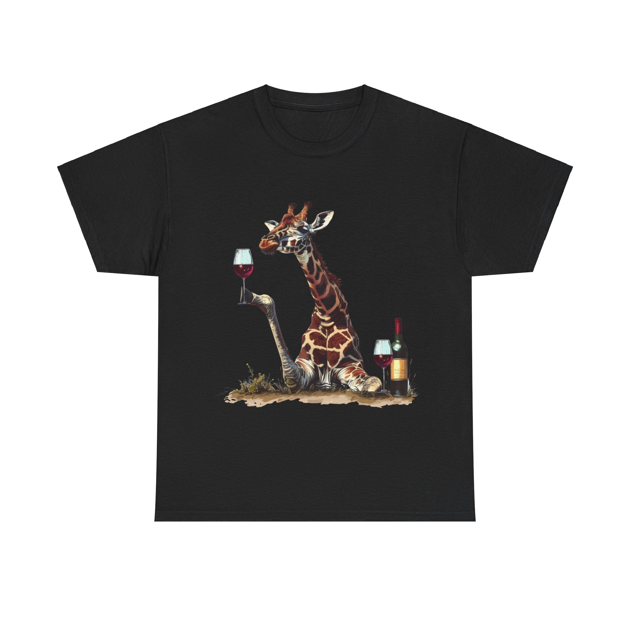 Printify T-Shirt Black / S Giraffe Wine Connoisseur Unisex Cotton Tee