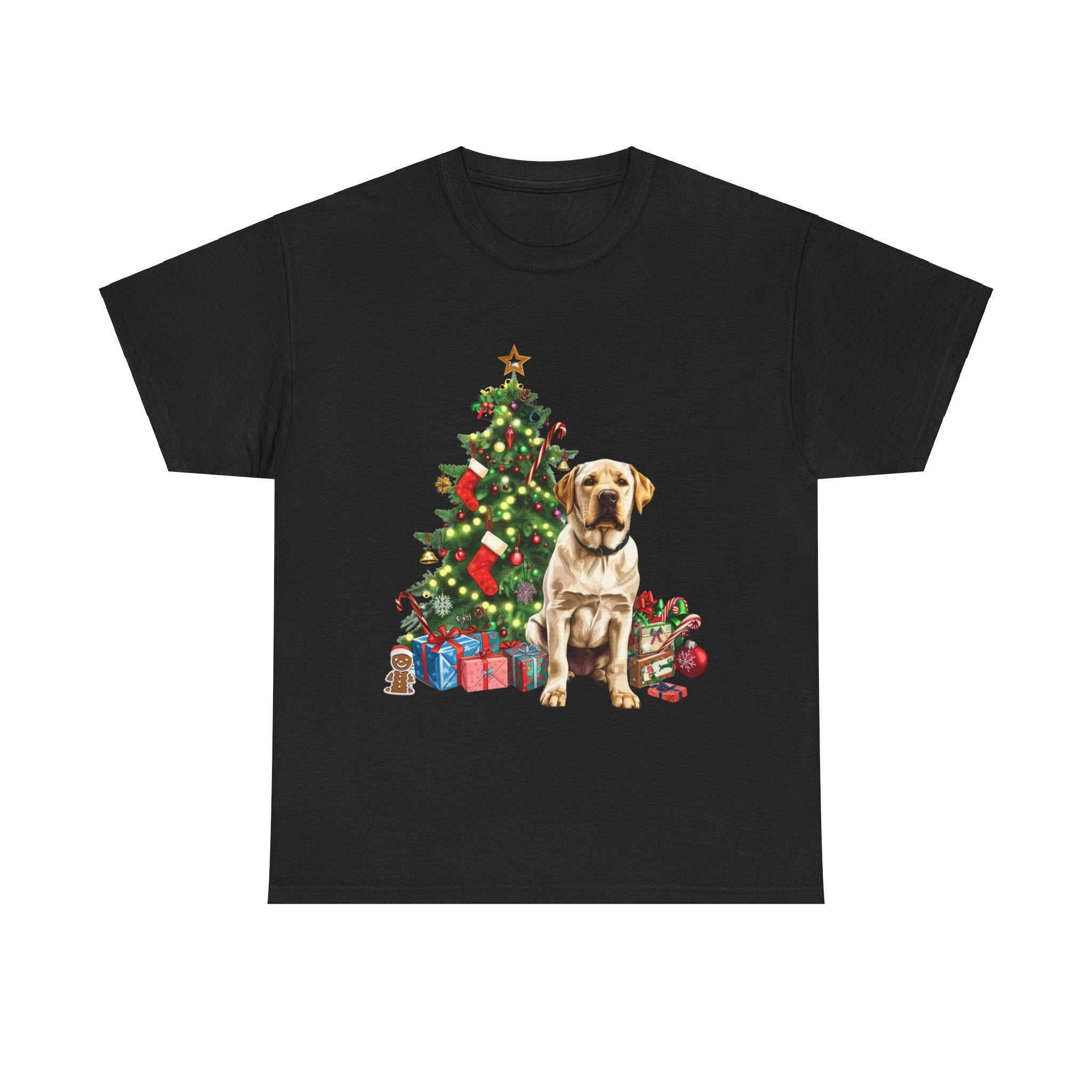 Printify T-Shirt Black / S Labrador with Christmas Tree and Presents – Festive Holiday Dog Art