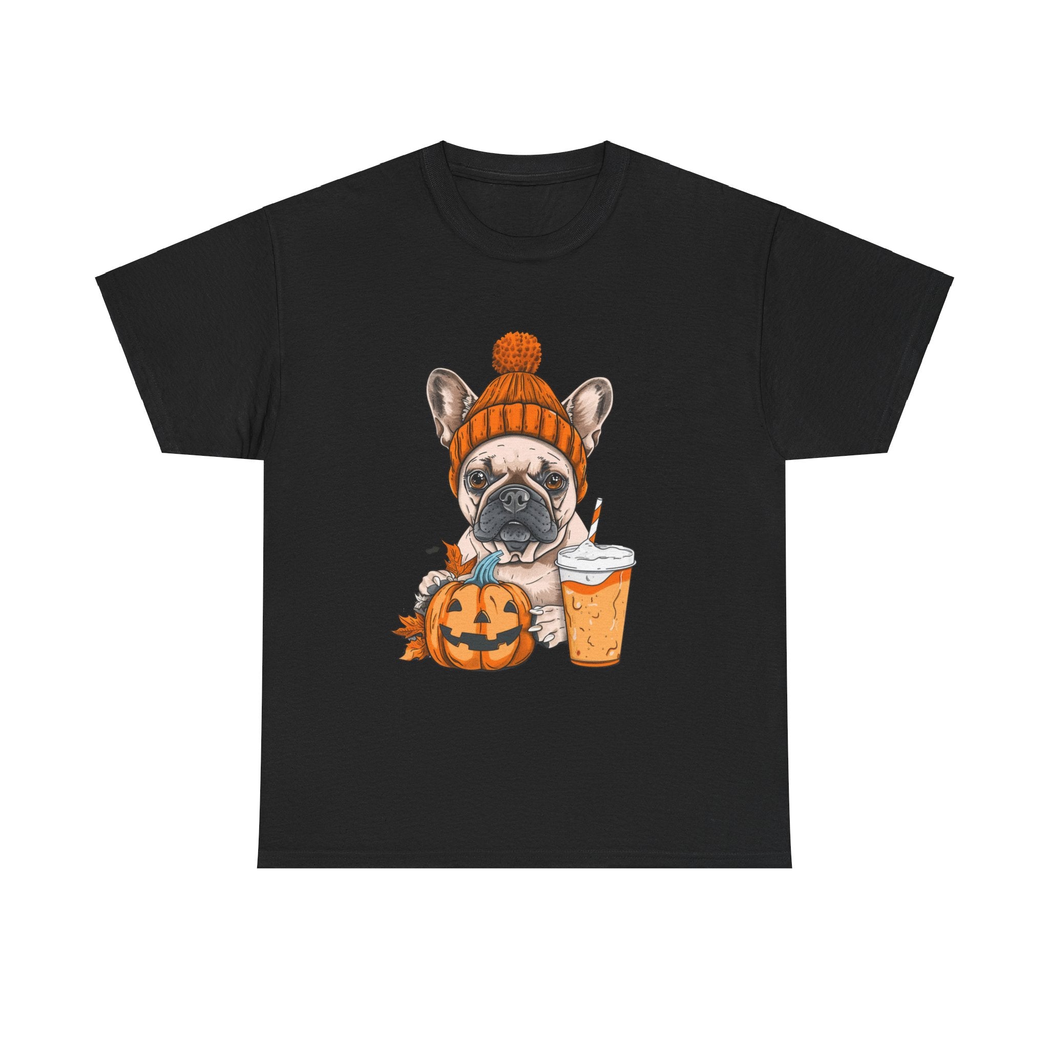 Printify T-Shirt Black / S Pumpkin Spice Pooch French Bulldog Unisex Heavy Cotton Tee