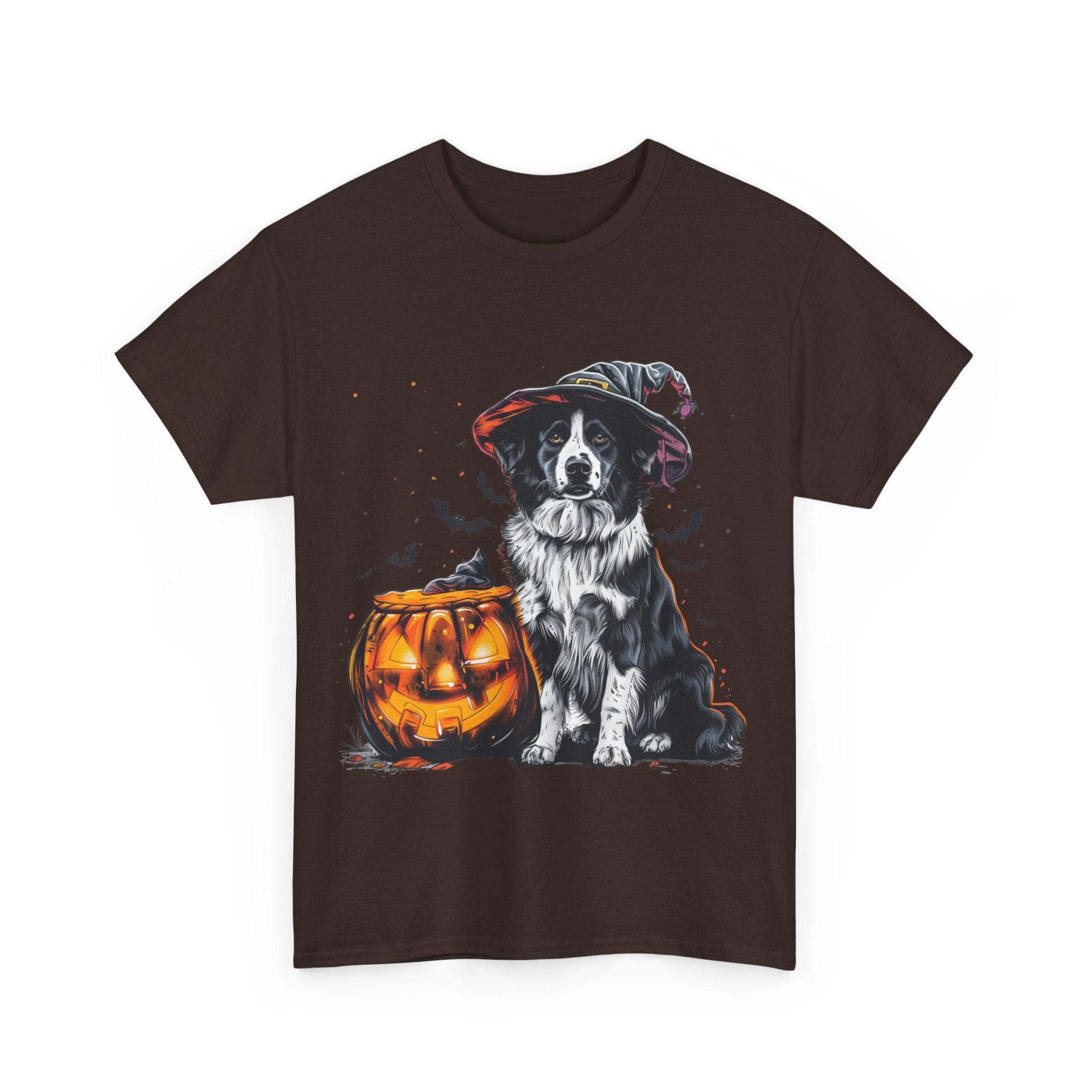 Printify T-Shirt Border Collie Halloween Witch Hat Tee – Unisex Cotton Shirt