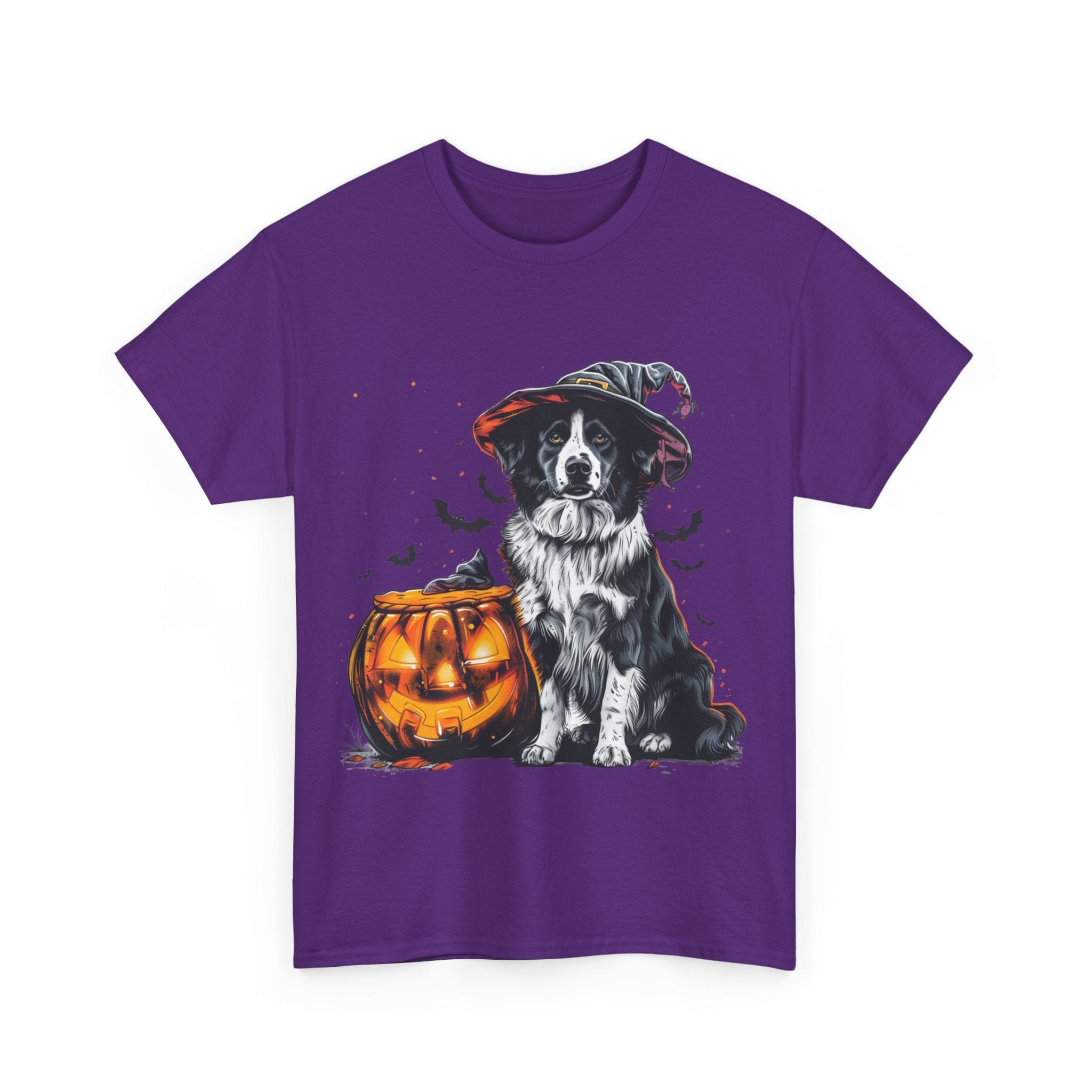 Printify T-Shirt Border Collie Halloween Witch Hat Tee – Unisex Cotton Shirt