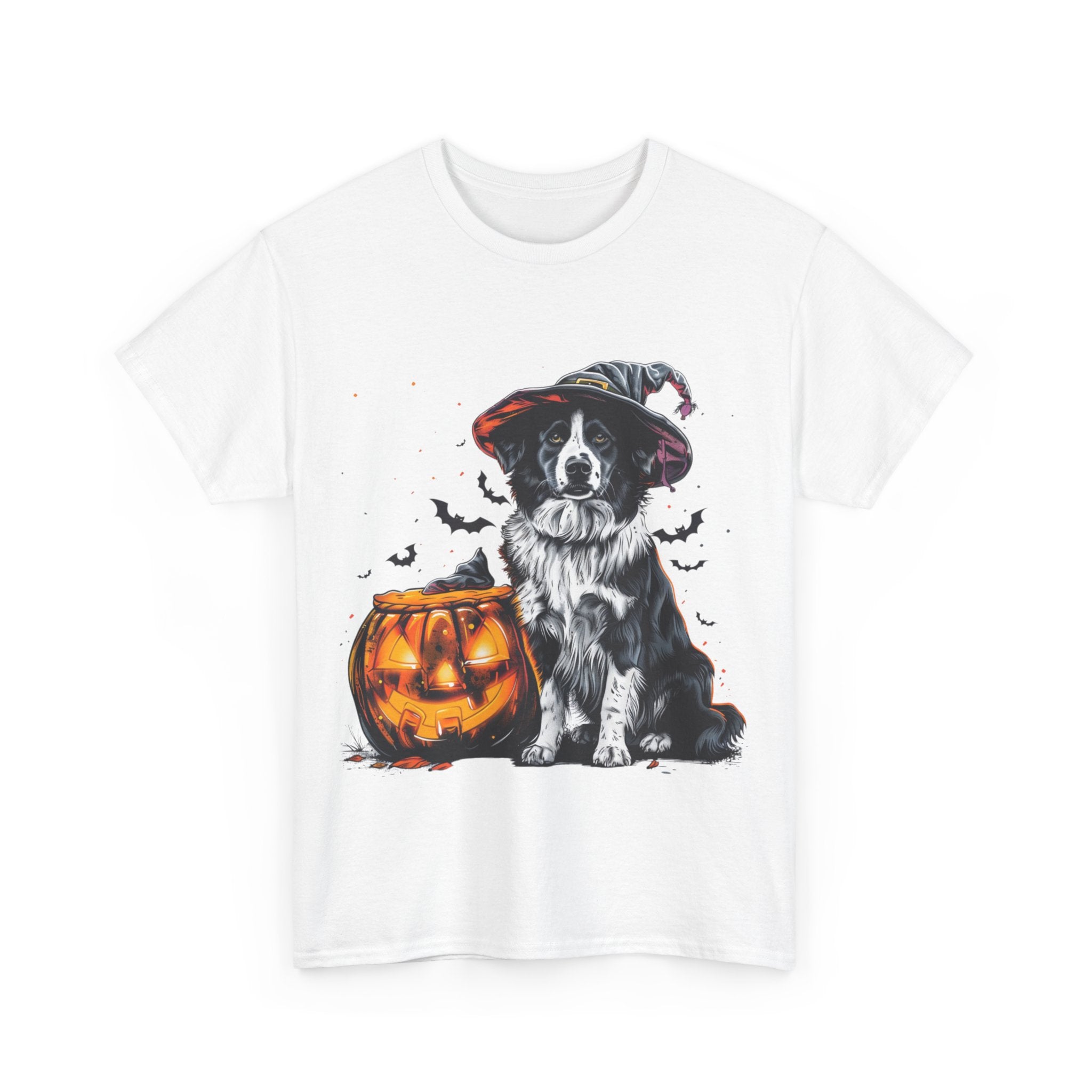 Printify T-Shirt Border Collie Halloween Witch Hat Tee – Unisex Cotton Shirt