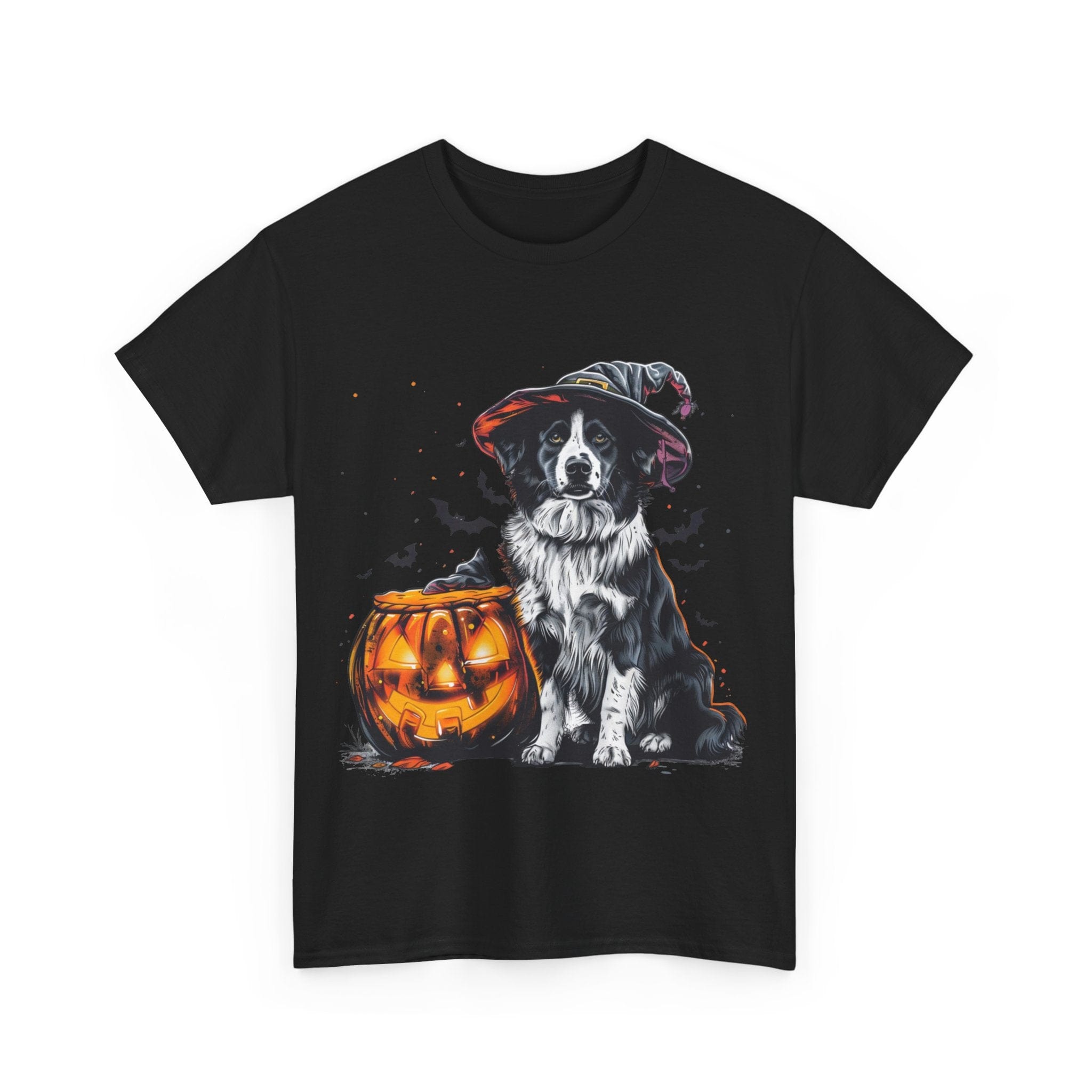 Printify T-Shirt Border Collie Halloween Witch Hat Tee – Unisex Cotton Shirt