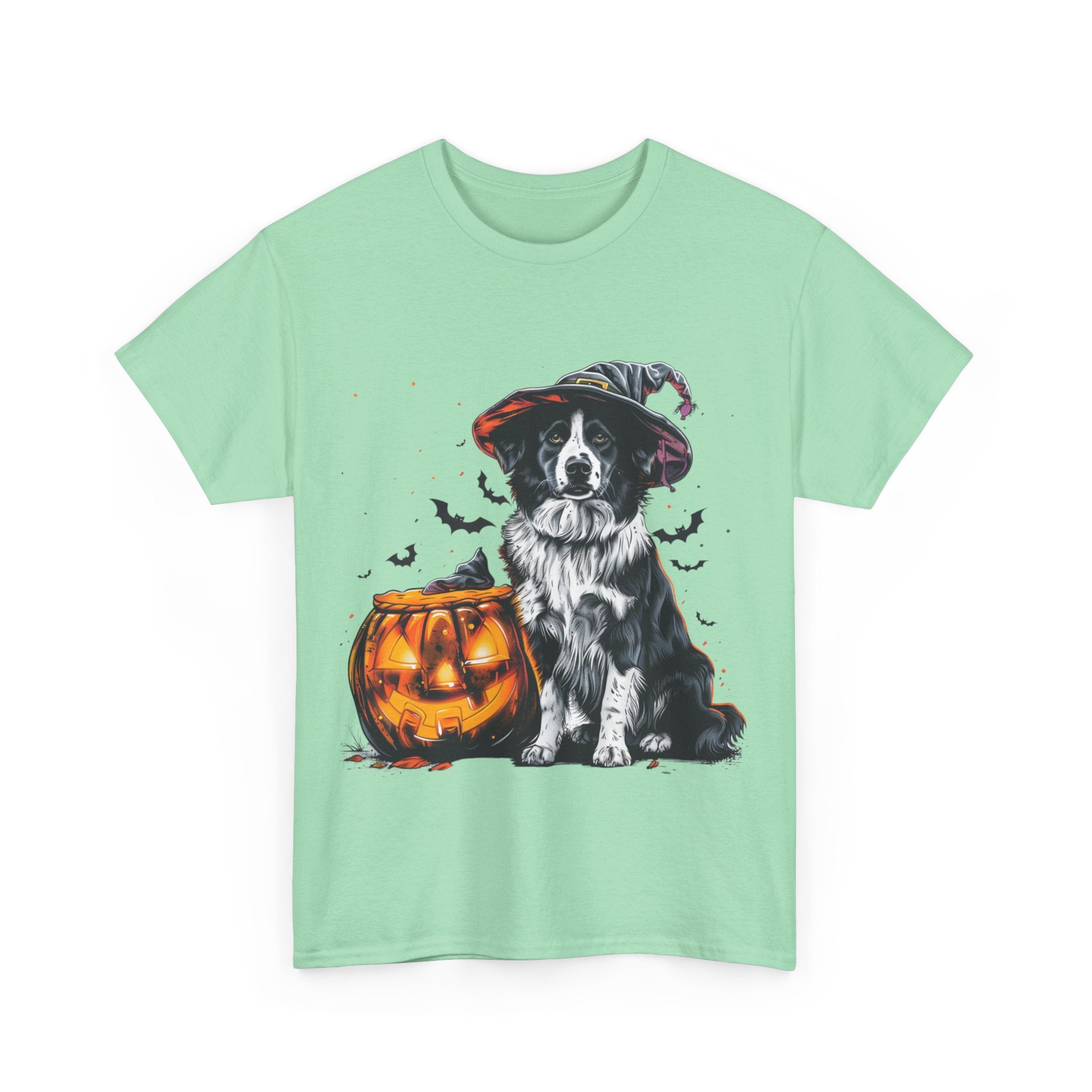 Printify T-Shirt Border Collie Halloween Witch Hat Tee – Unisex Cotton Shirt