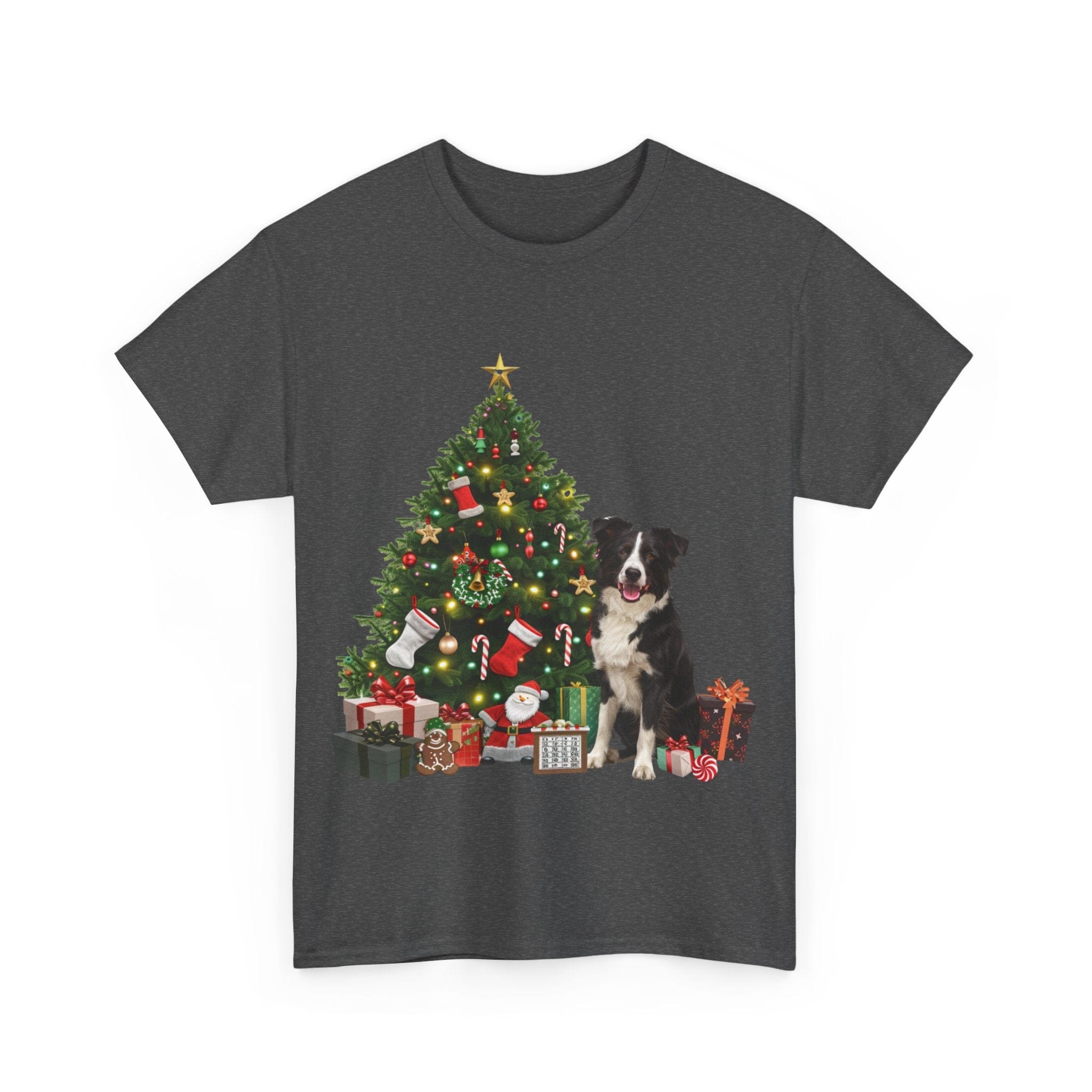 Printify T-Shirt Border Collie with Christmas Tree and Gifts – Festive Holiday Dog Art