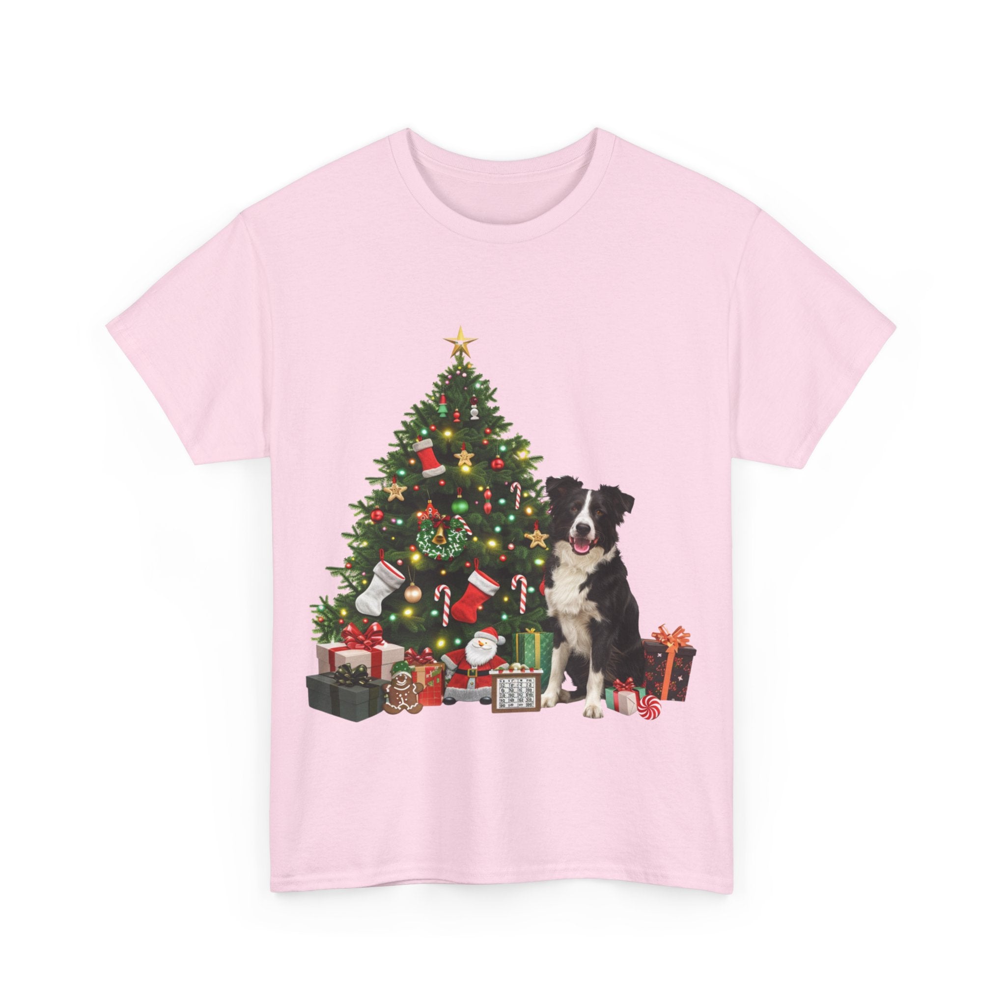 Printify T-Shirt Border Collie with Christmas Tree and Gifts – Festive Holiday Dog Art