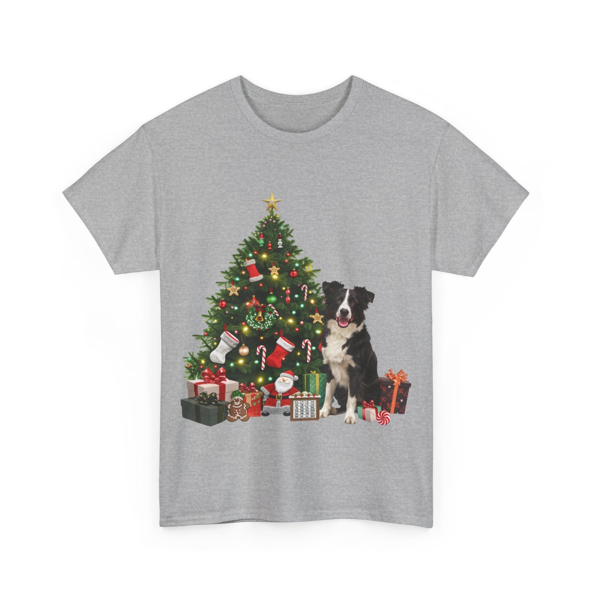 Printify T-Shirt Border Collie with Christmas Tree and Gifts – Festive Holiday Dog Art