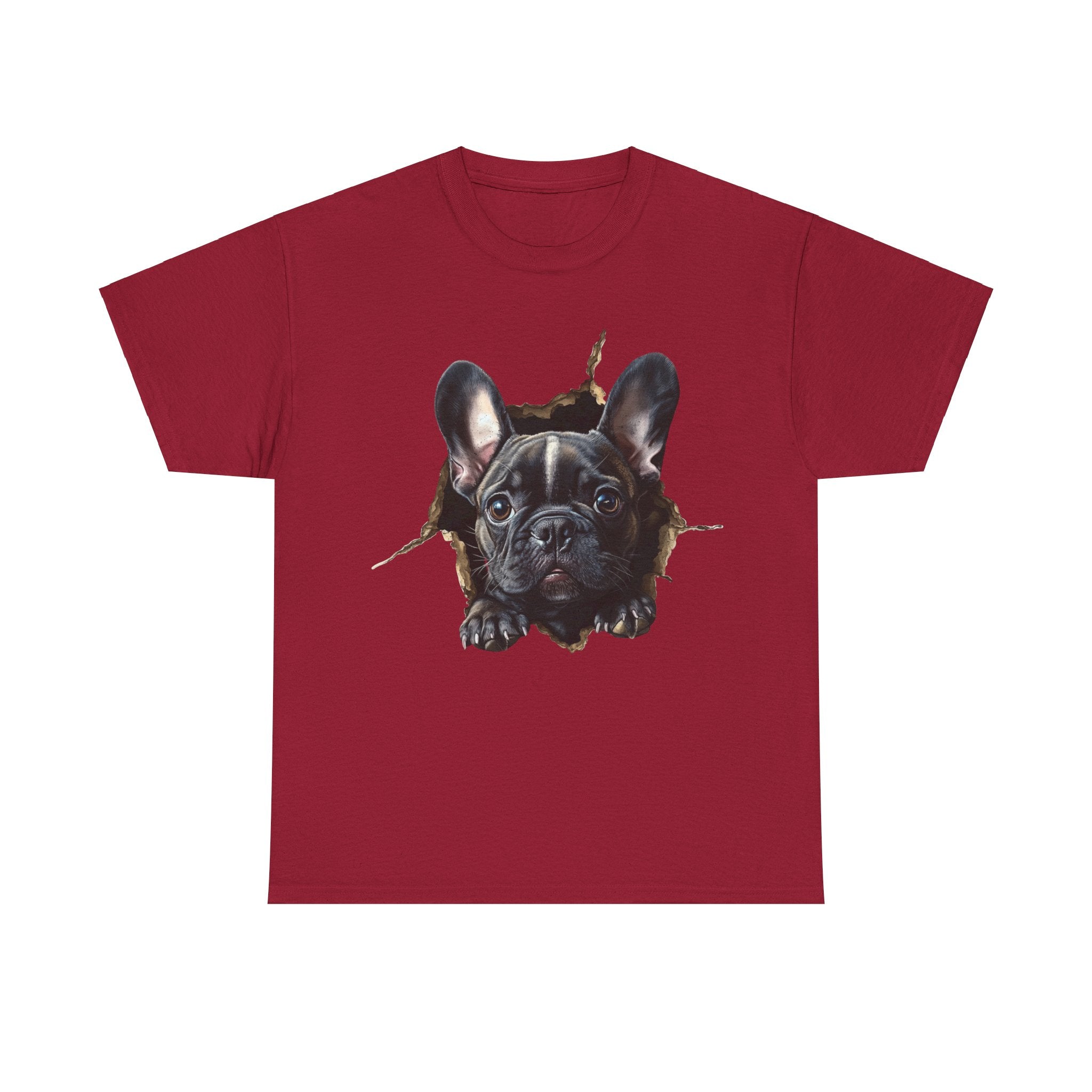 Printify T-Shirt Cardinal Red / L Black French Bulldog Peeking Unisex Heavy Cotton Tee