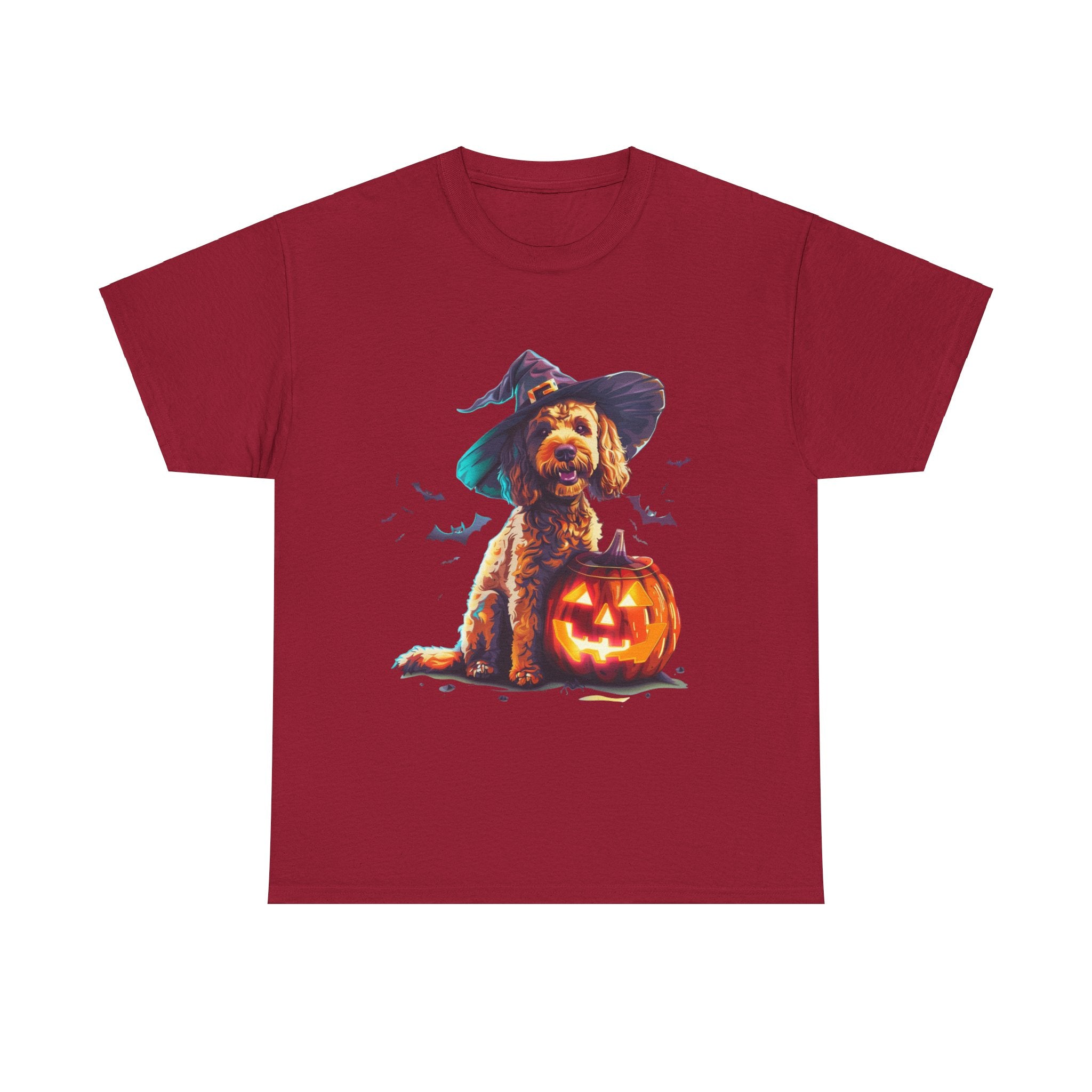 Printify T-Shirt Cardinal Red / L Cockapoo in Witch Hat Halloween Tee – Unisex Cotton Shirt