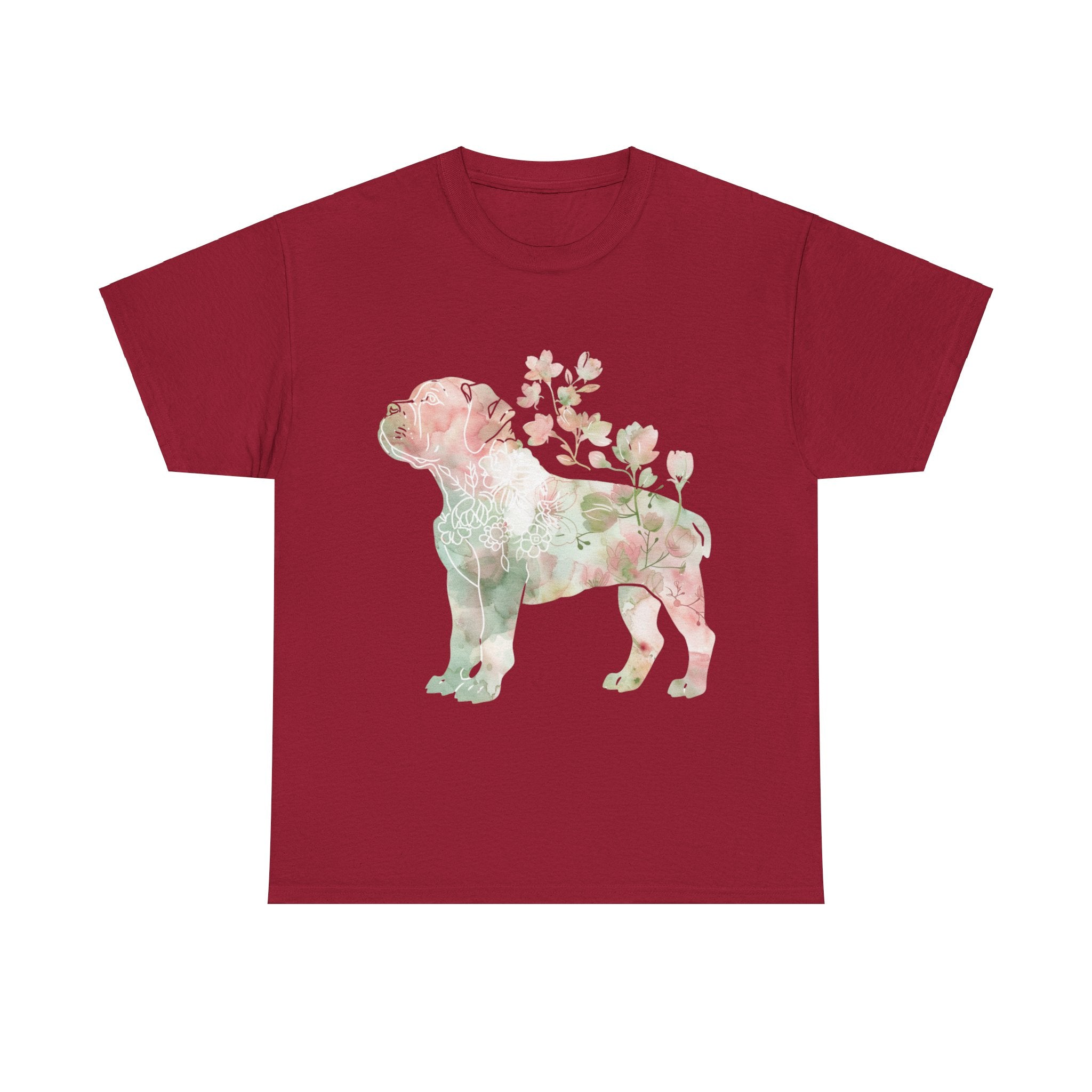 Printify T-Shirt Cardinal Red / L Floral Boxer Puppy Unisex Heavy Cotton Tee