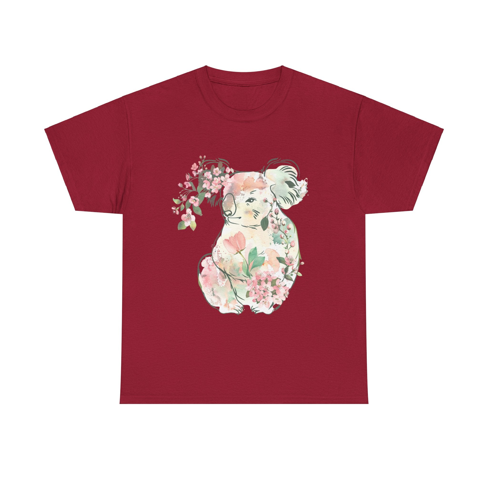 Printify T-Shirt Cardinal Red / L Floral Koala Unisex Heavy Cotton Tee