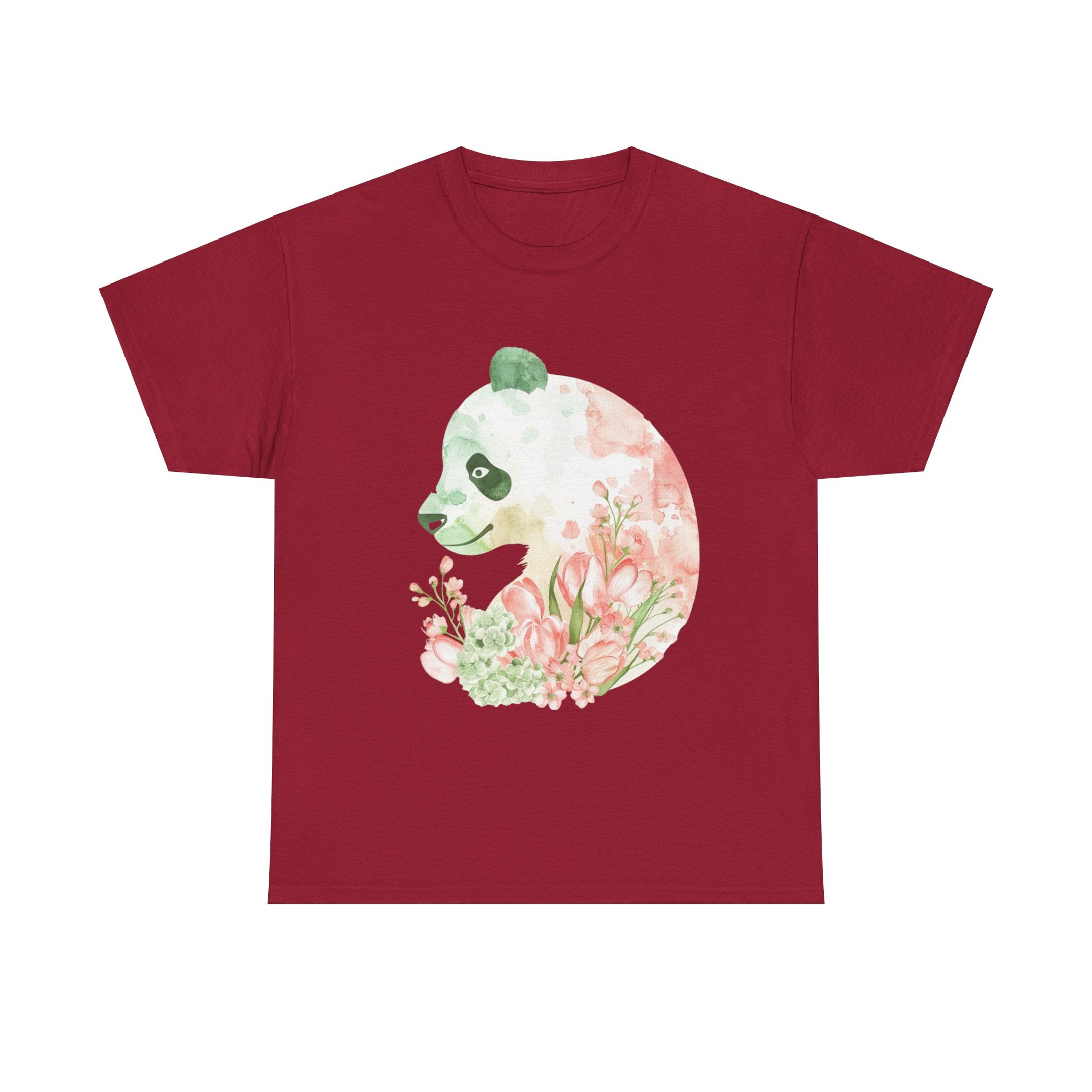 Printify T-Shirt Cardinal Red / L Floral Panda Silhouette Unisex Heavy Cotton Tee