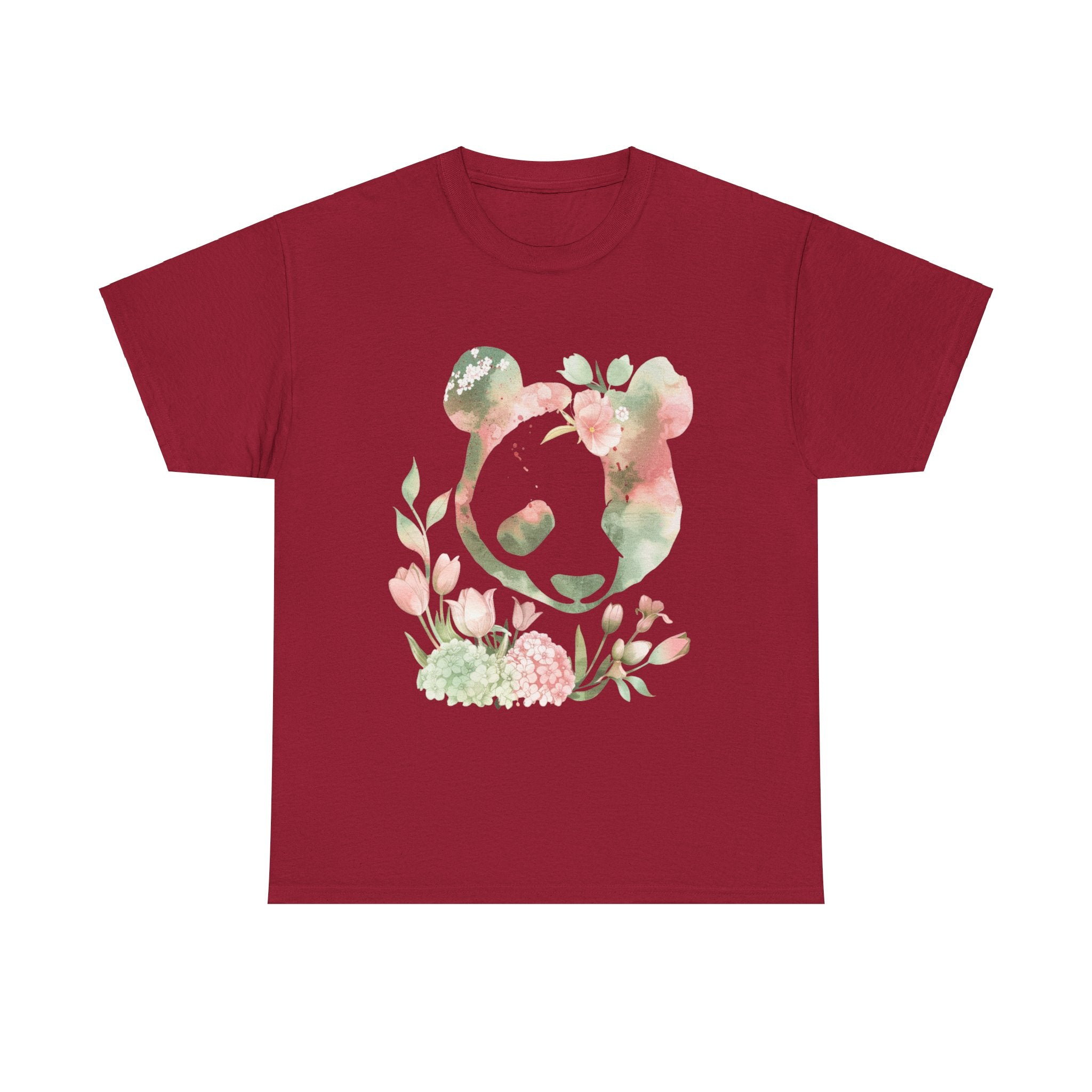 Printify T-Shirt Cardinal Red / L Floral Panda Unisex Cotton Tee