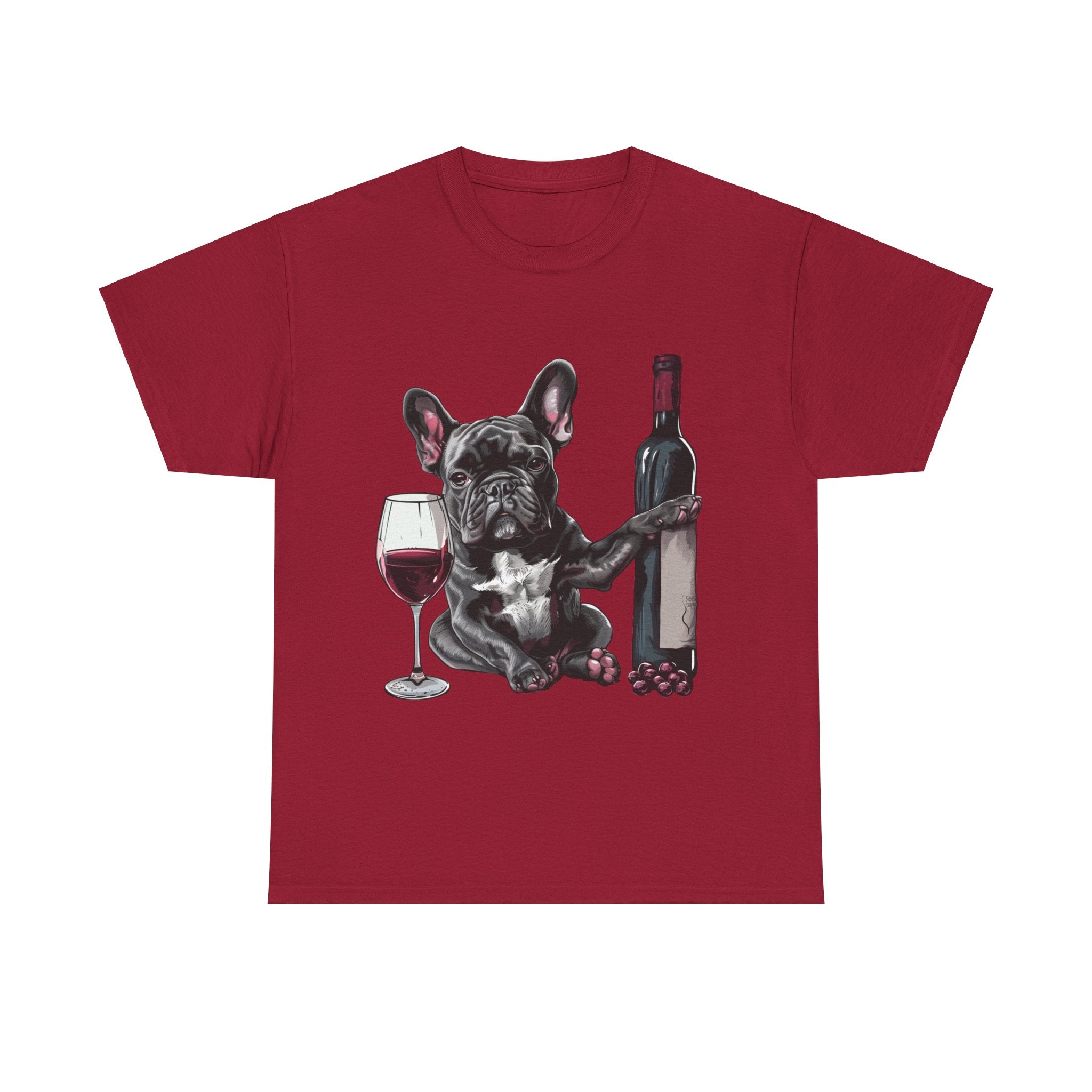 Printify T-Shirt Cardinal Red / L French Bulldog with Wine and Raspberries – Unisex Graphic Tee