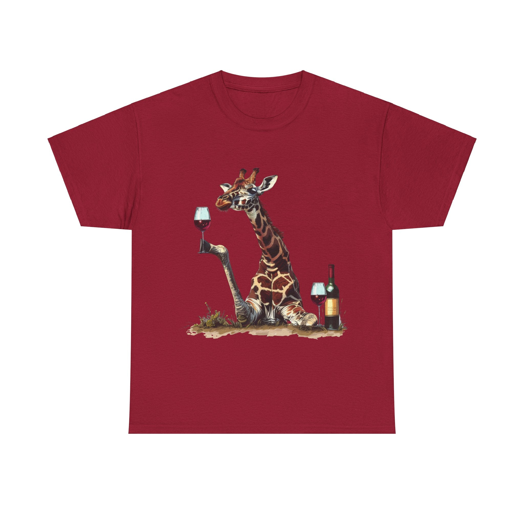 Printify T-Shirt Cardinal Red / L Giraffe Wine Connoisseur Unisex Cotton Tee