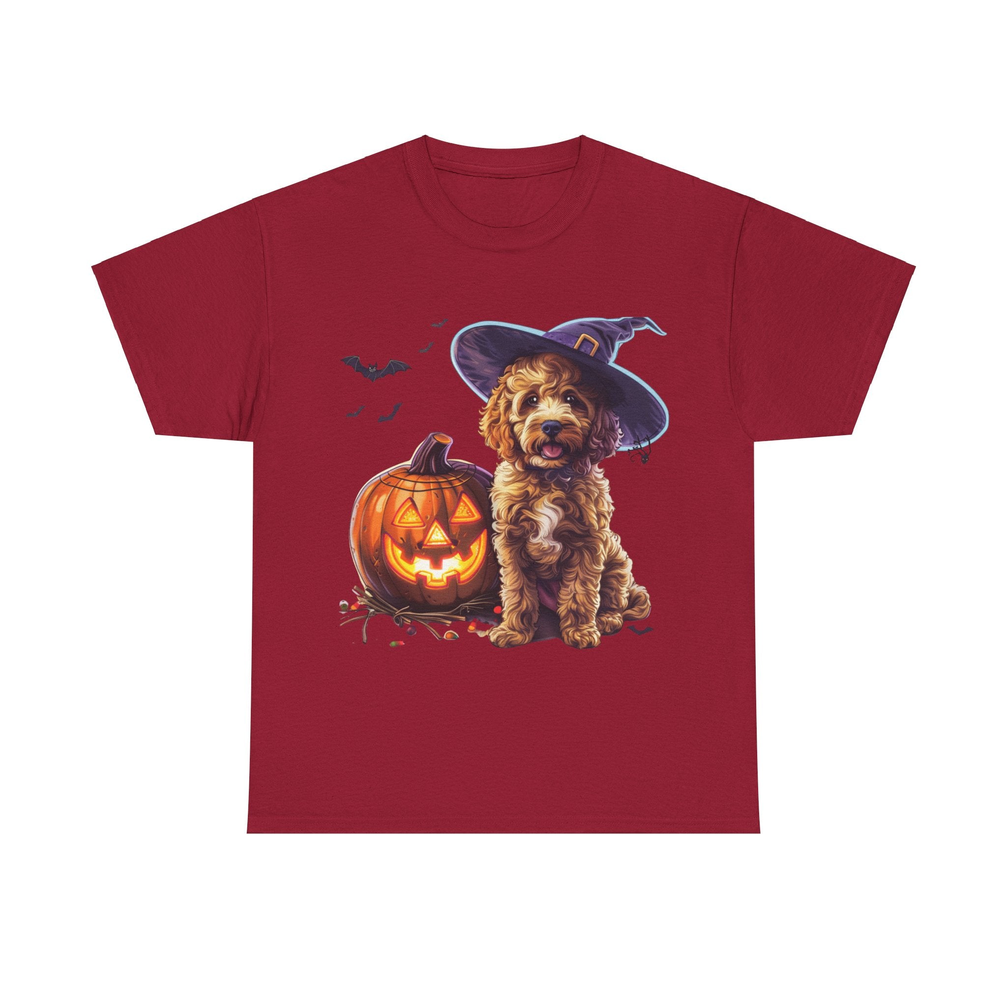 Printify T-Shirt Cardinal Red / L Halloween Cockapoo Witch Hat & Glowing Pumpkin Unisex Cotton Tee