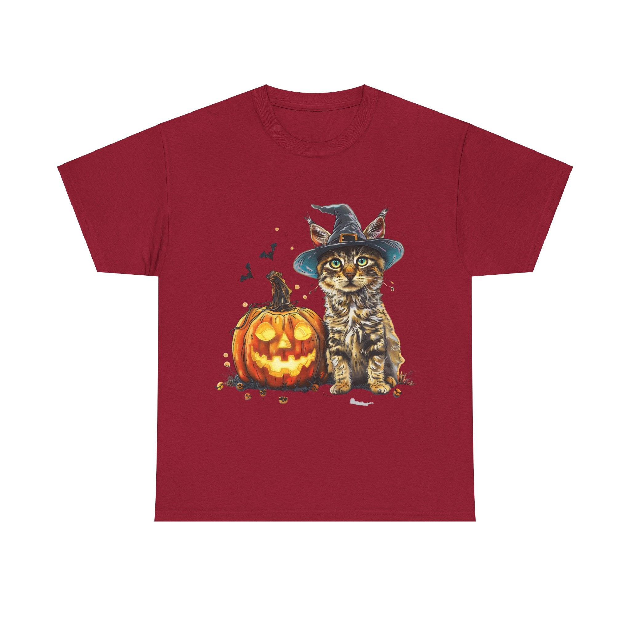 Printify T-Shirt Cardinal Red / L Halloween Golden Retriever in Witch Hat Tee – Unisex Cotton Shirt