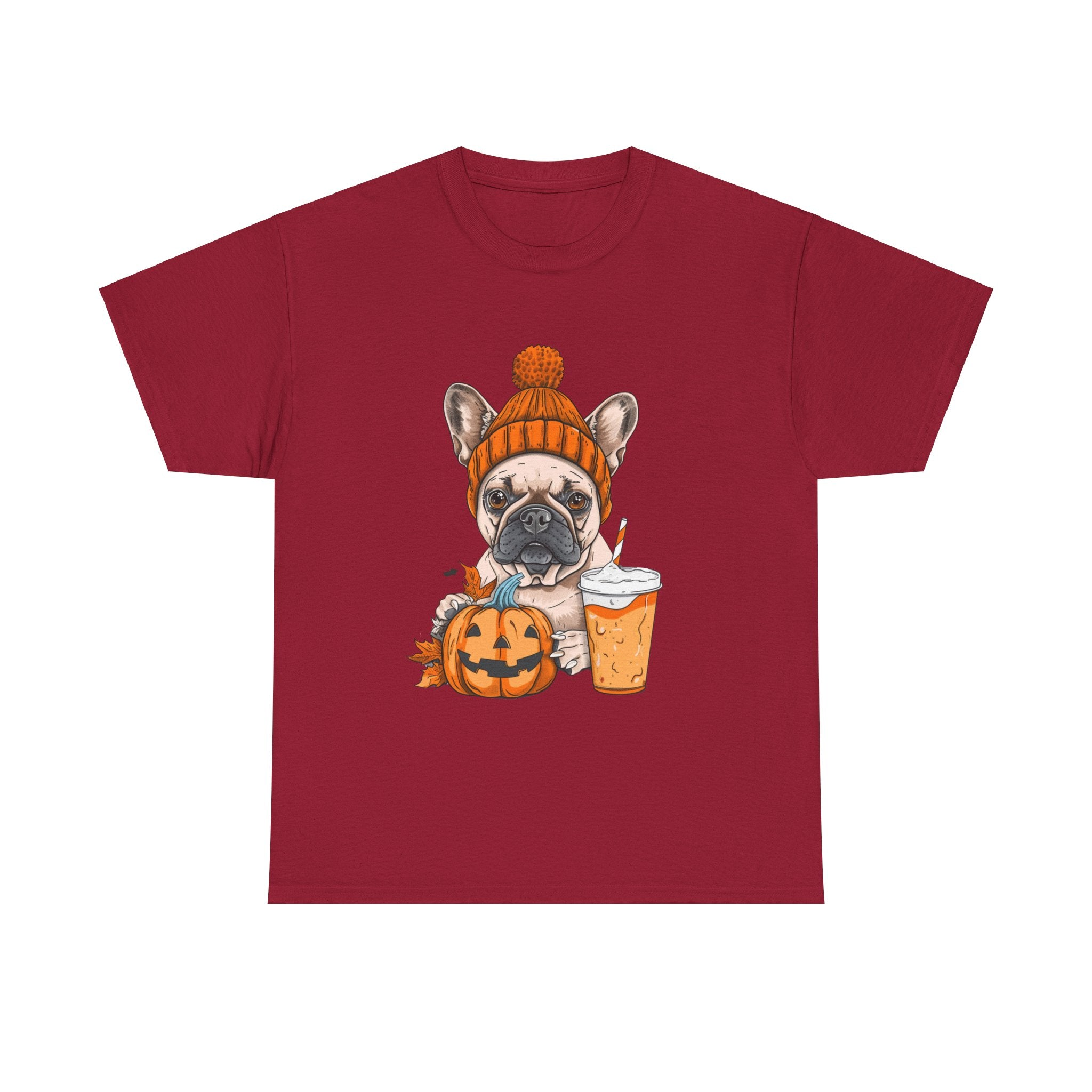 Printify T-Shirt Cardinal Red / L Pumpkin Spice Pooch French Bulldog Unisex Heavy Cotton Tee